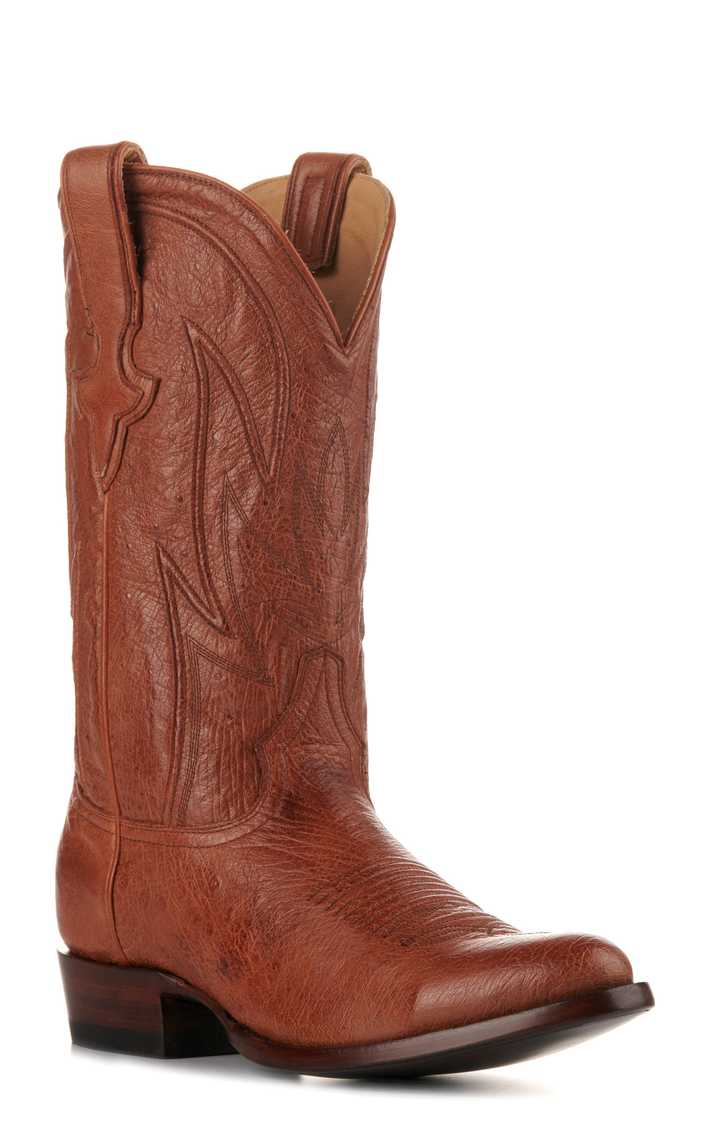 JRC & Sons Men's Cooper Smooth Quill Ostrich Round Toe Exotic Cowboy Boot in Antique Cognac - Image 1