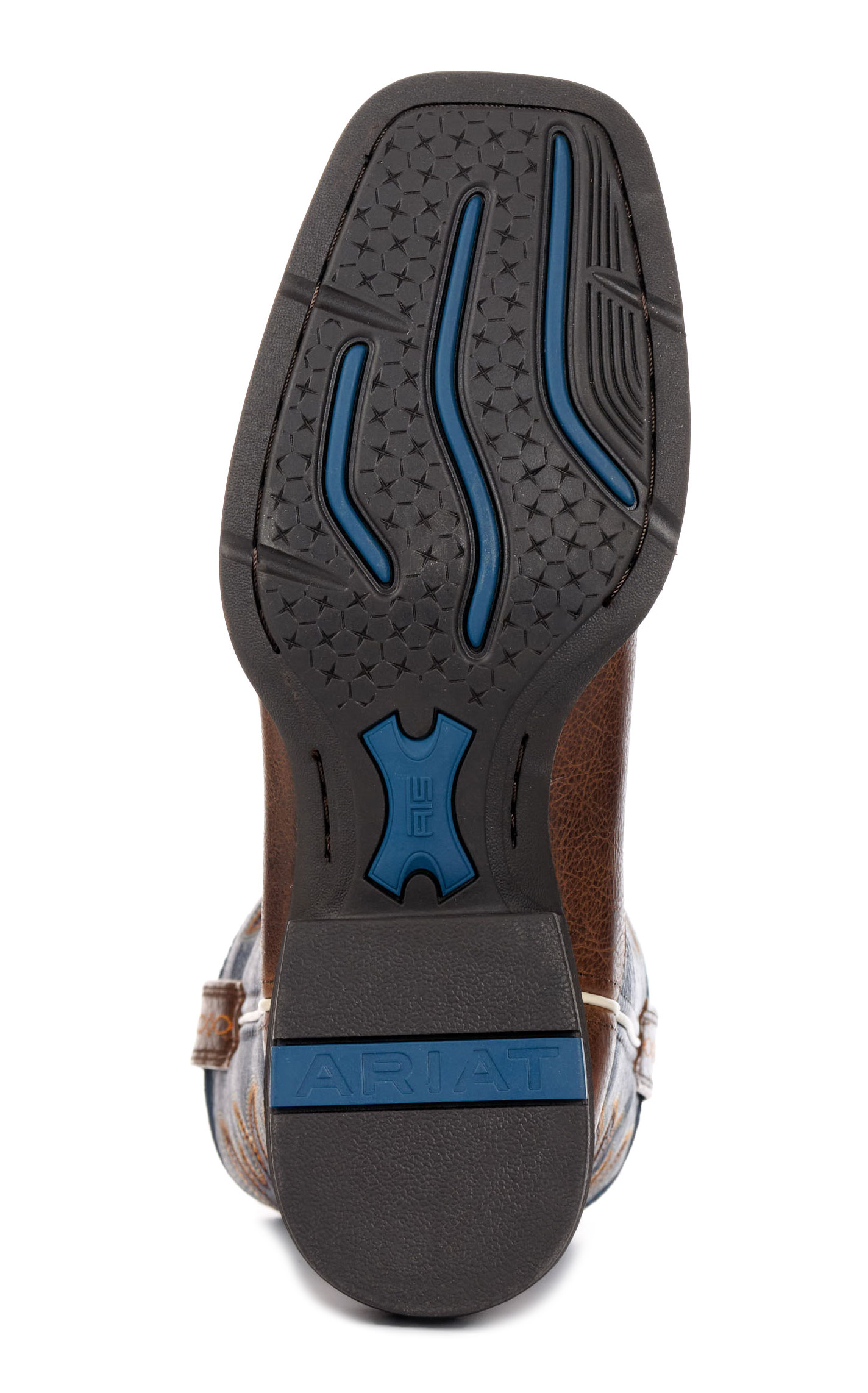 Ariat Men's Sport Knockout Dark Whiskey Brown and Sheriff Blue Wide Square Toe Cowboy Boot - Image 1