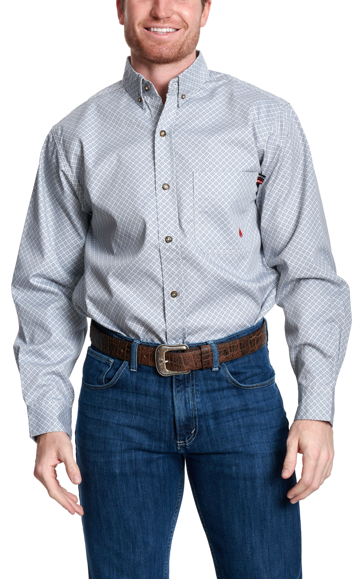 Forge Men's Cornflower Blue Geo FR Work Shirt - Image 2