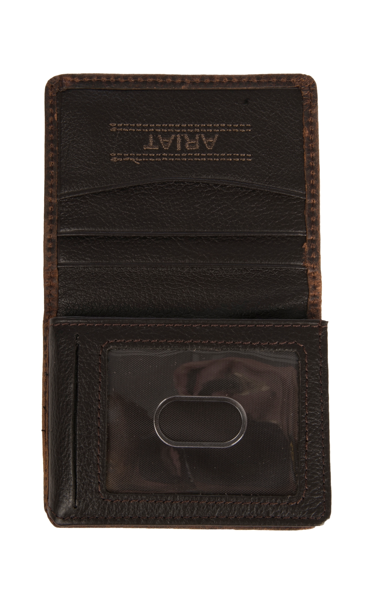Ariat Performance Work Dark Brown with Small Shield Leather Tri-Fold Flipcase Wallet - Image 1