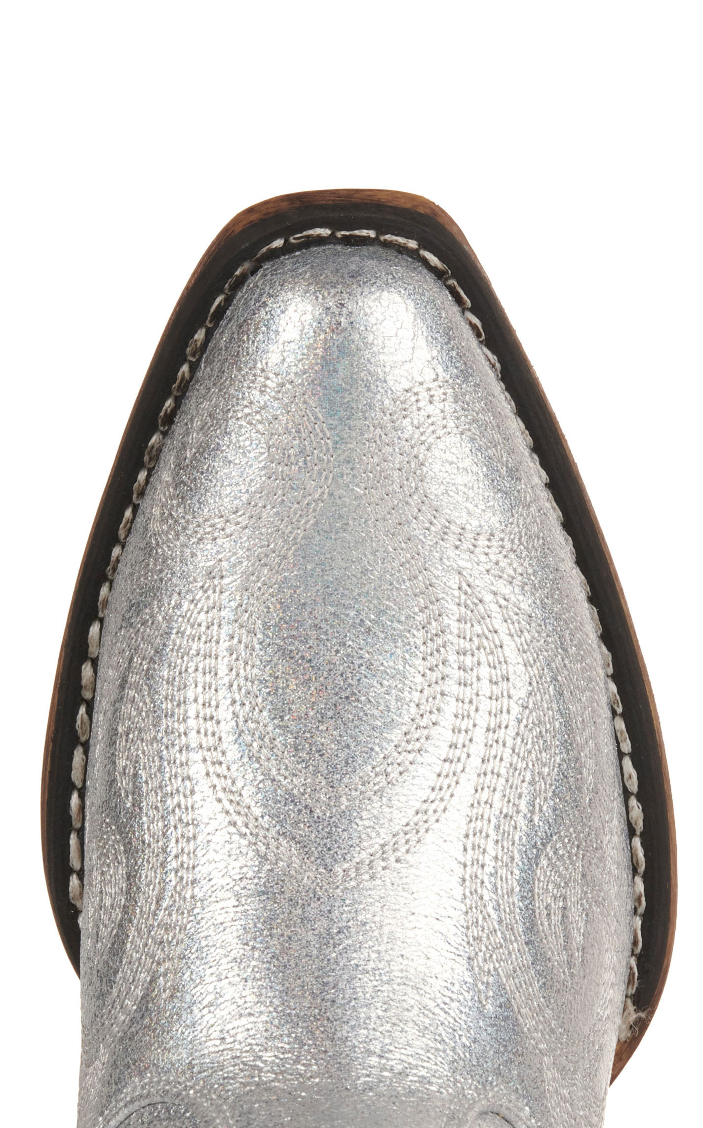 Roper Women's Metallic Silver Faux Leather with White Stitching Snip Toe Cowboy Boots - Image 1