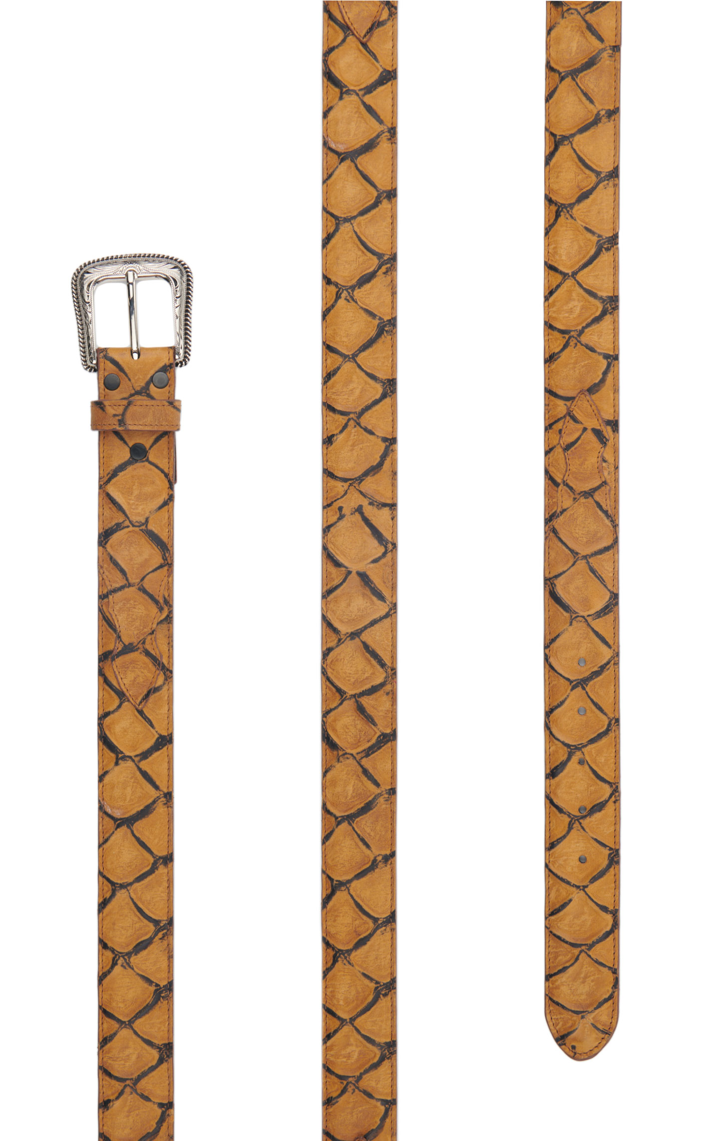 Cavender's Men's Matte Tan Pirarucu Fish Print Western Belt - Image 1