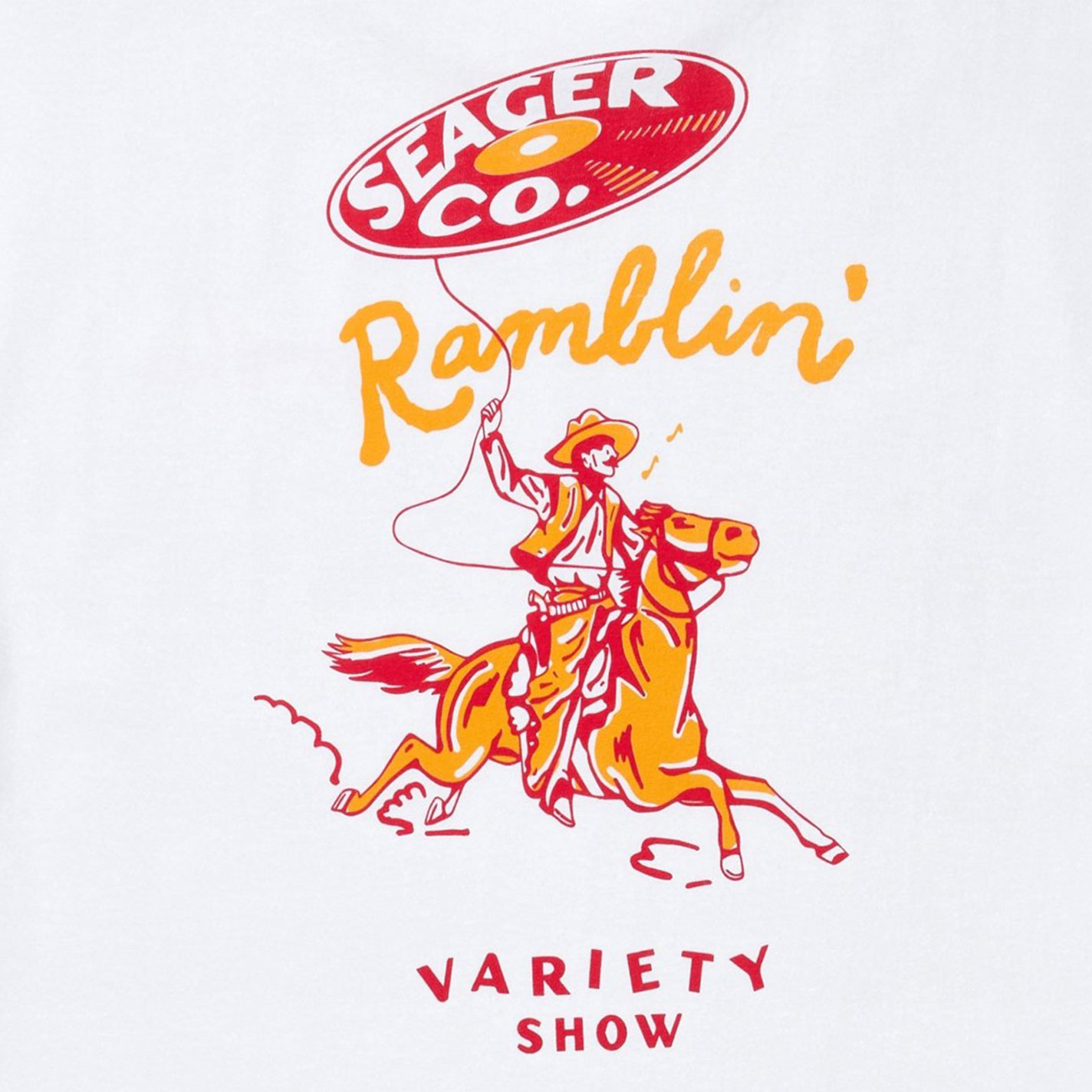 Seager Apparel Men’s White Ramblin’ Variety Show T-Shirt - Image 1