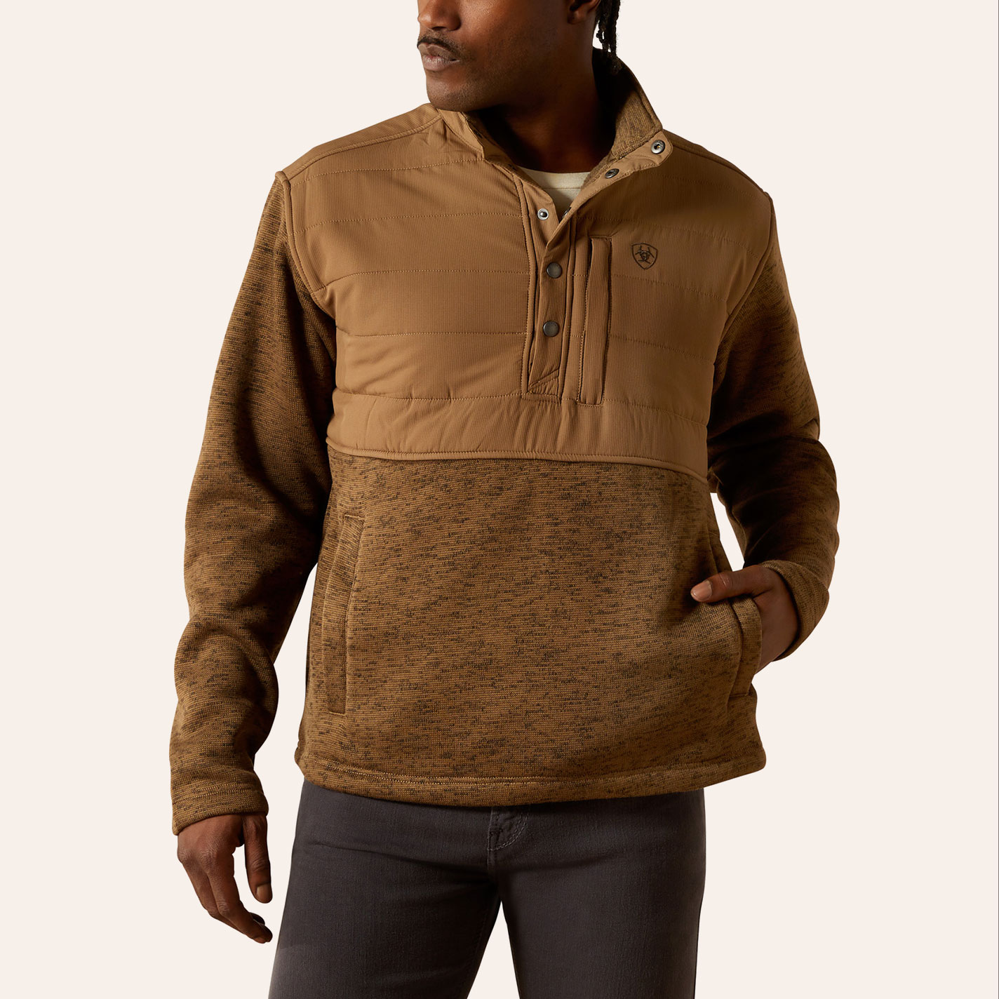 Ariat Men's Caldwell Khaki Reinforced Snap Sweater - Image 1