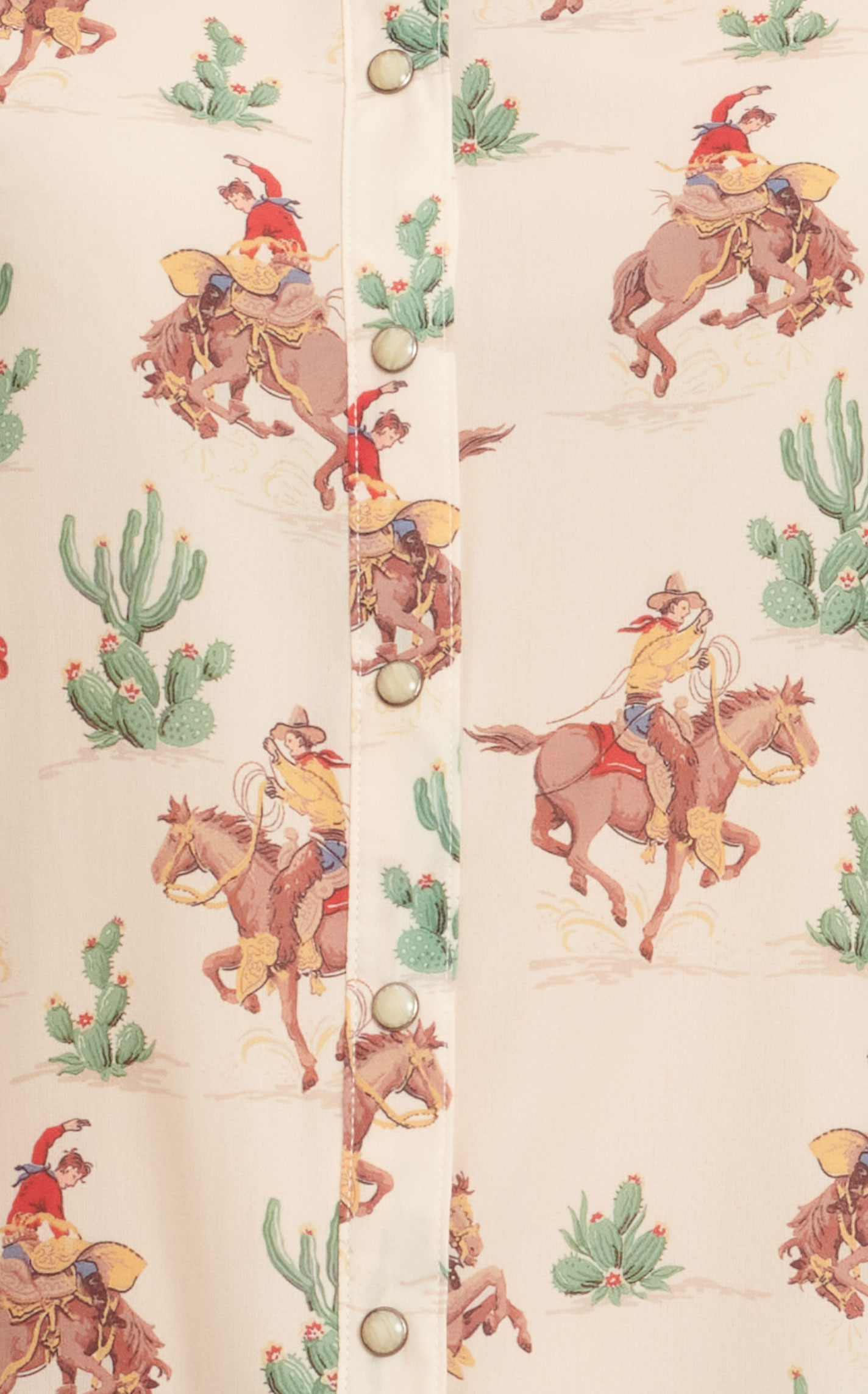 Fashion Express Women's Pale Yellow Bronc Rider and Cactus Print Long Sleeve Western Shirt - Image 1