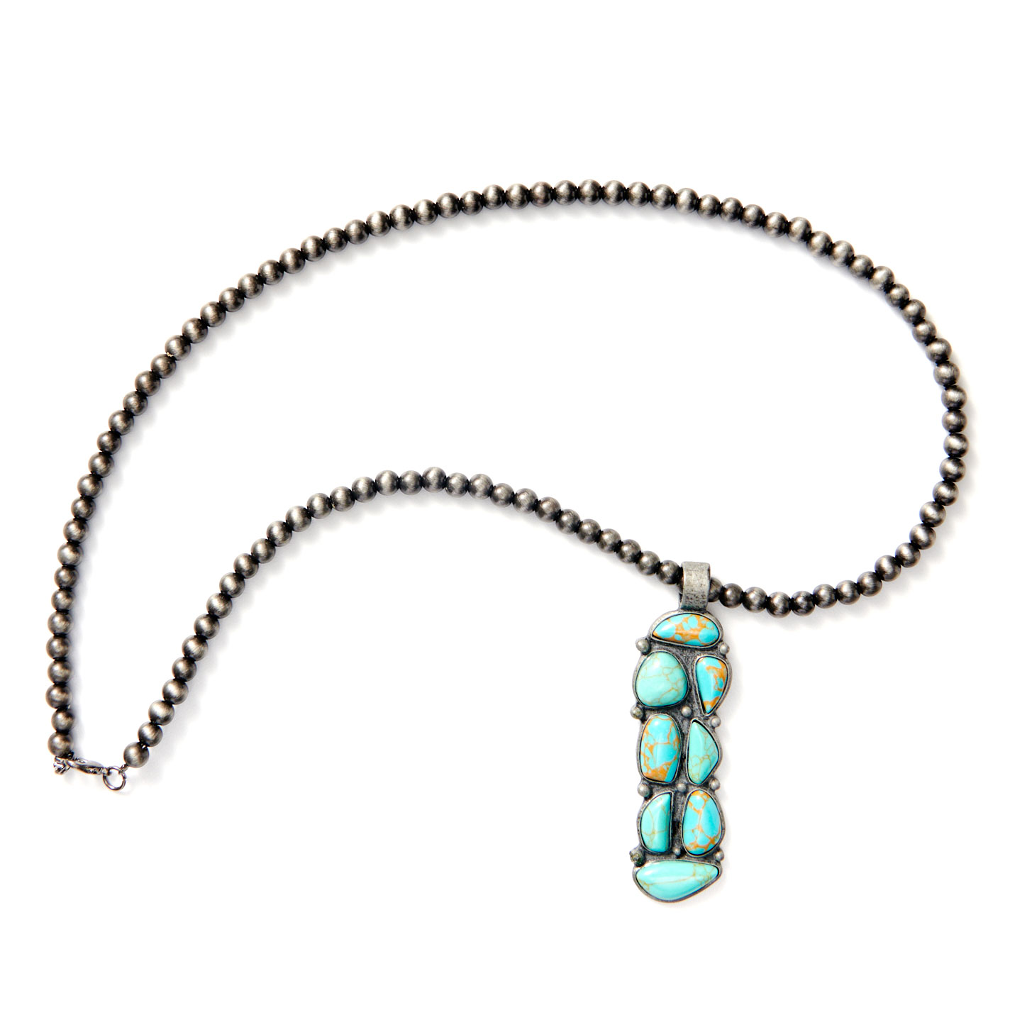 Rockin C Silver Navajo Pearl Beads & Stone Pendant Necklace - Image 1