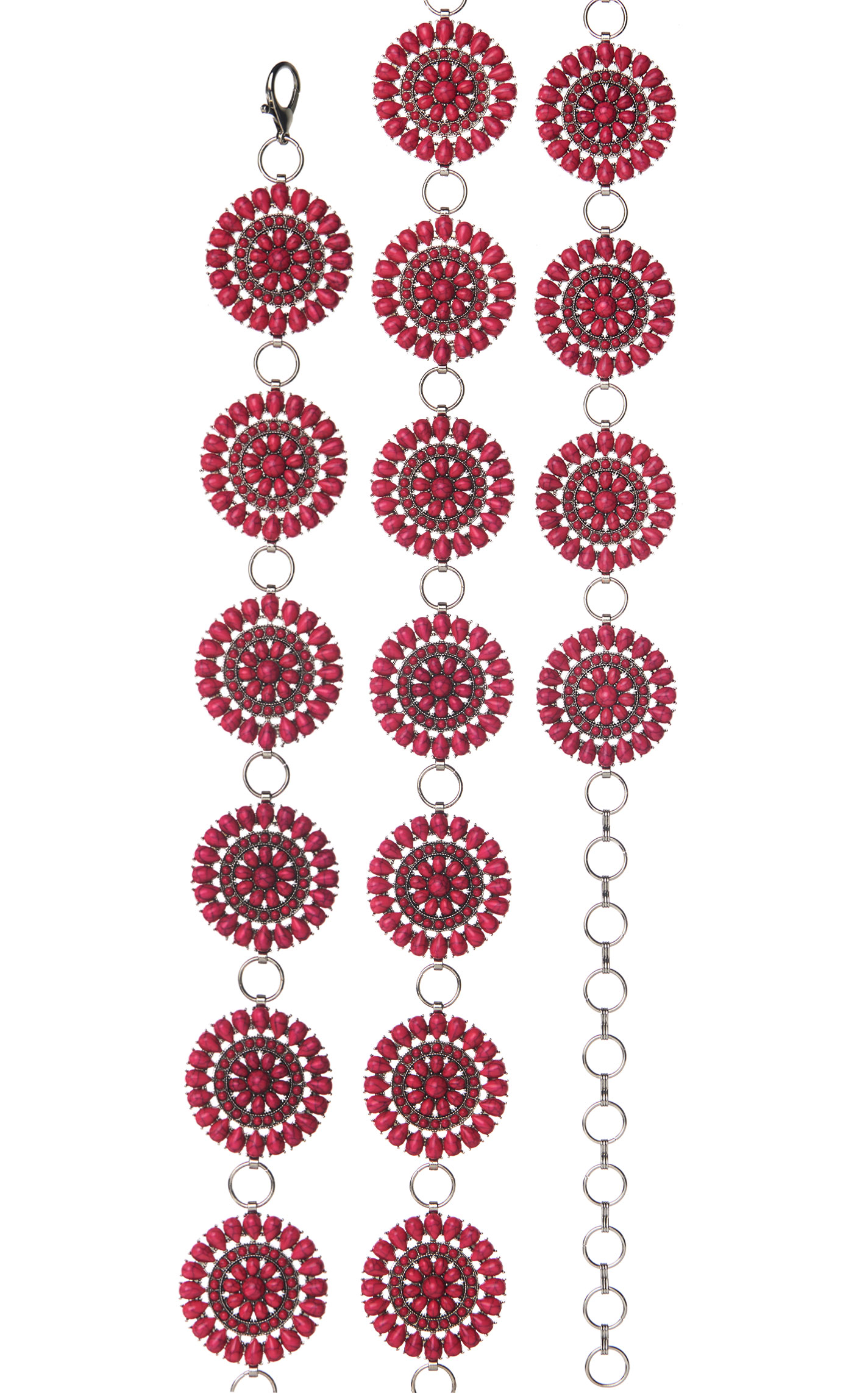 Rockin C Silver Fuchsia Stone Concho Chain Belt - Image 1