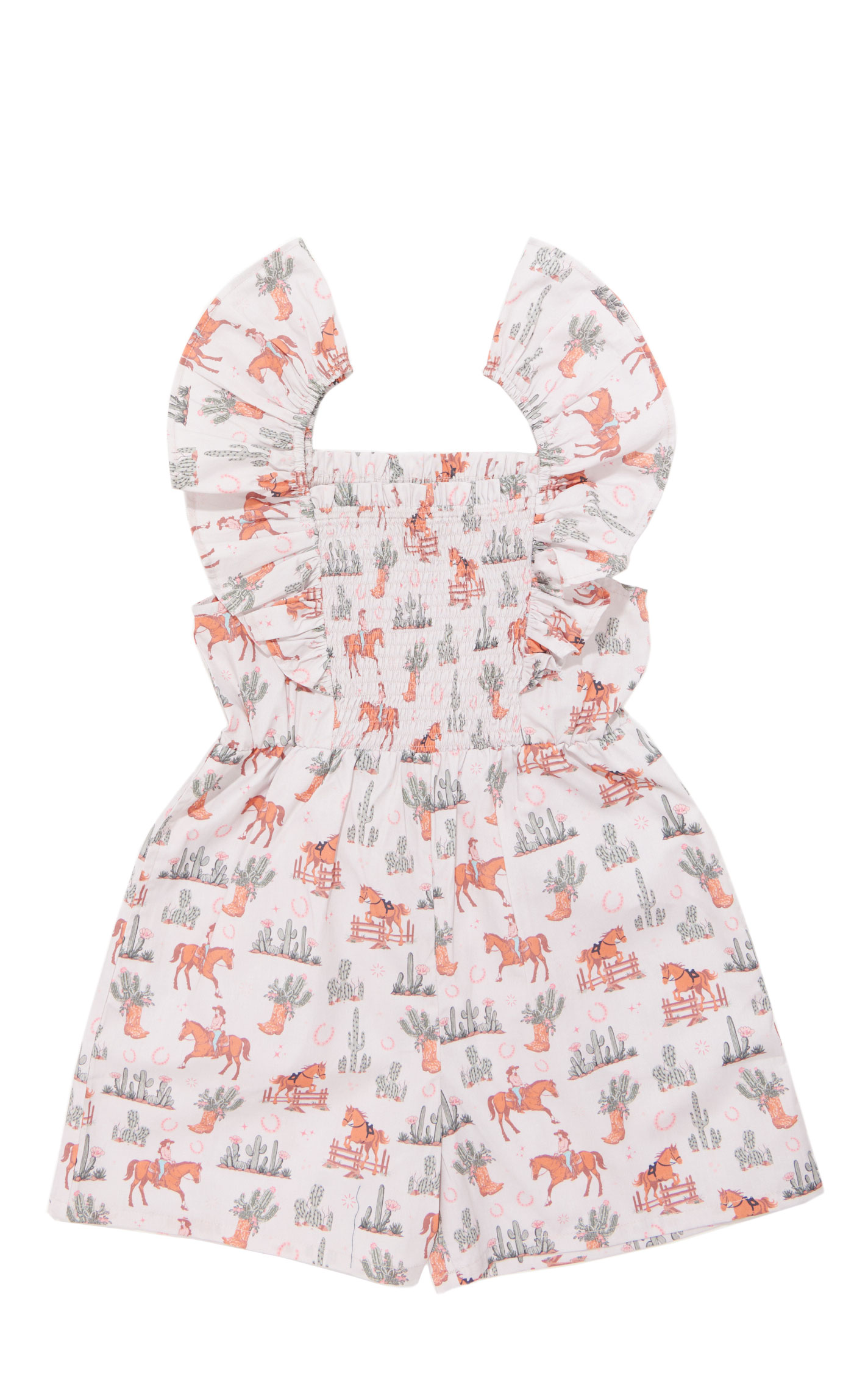 Rockin' C Girl's White Flutter Sleeve Cactus Romper - Image 1