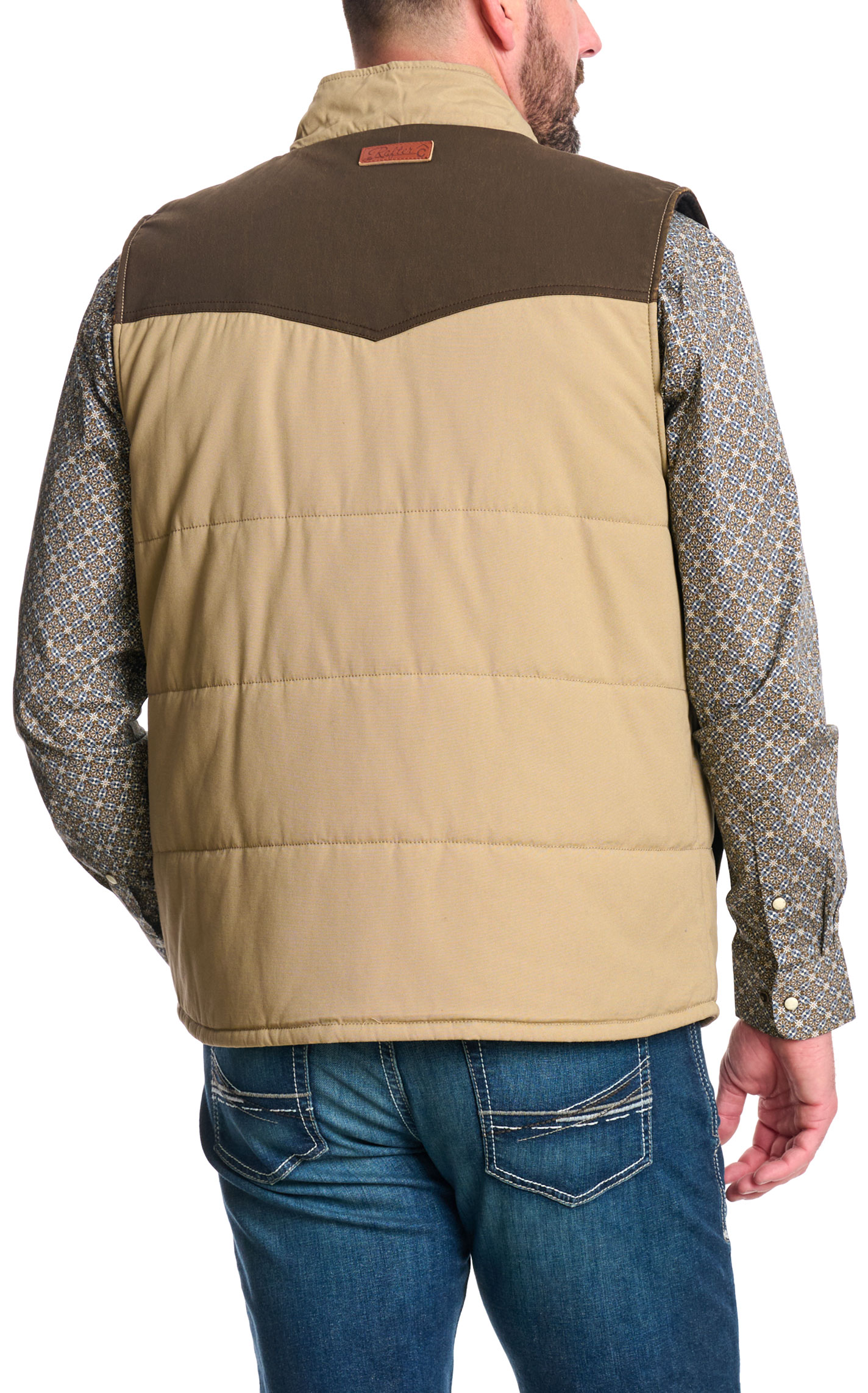 Rafter C Men's Sand & Brown Insulated Canvas Western Vest - Image 1
