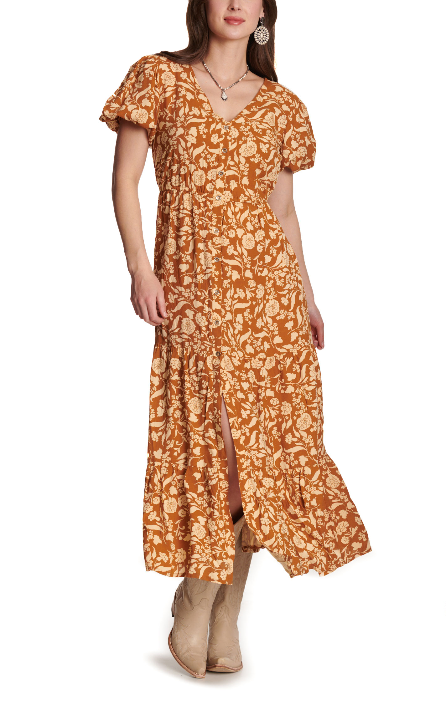 Cotton & Rye Women's Rust Floral Print Dress - Image 1