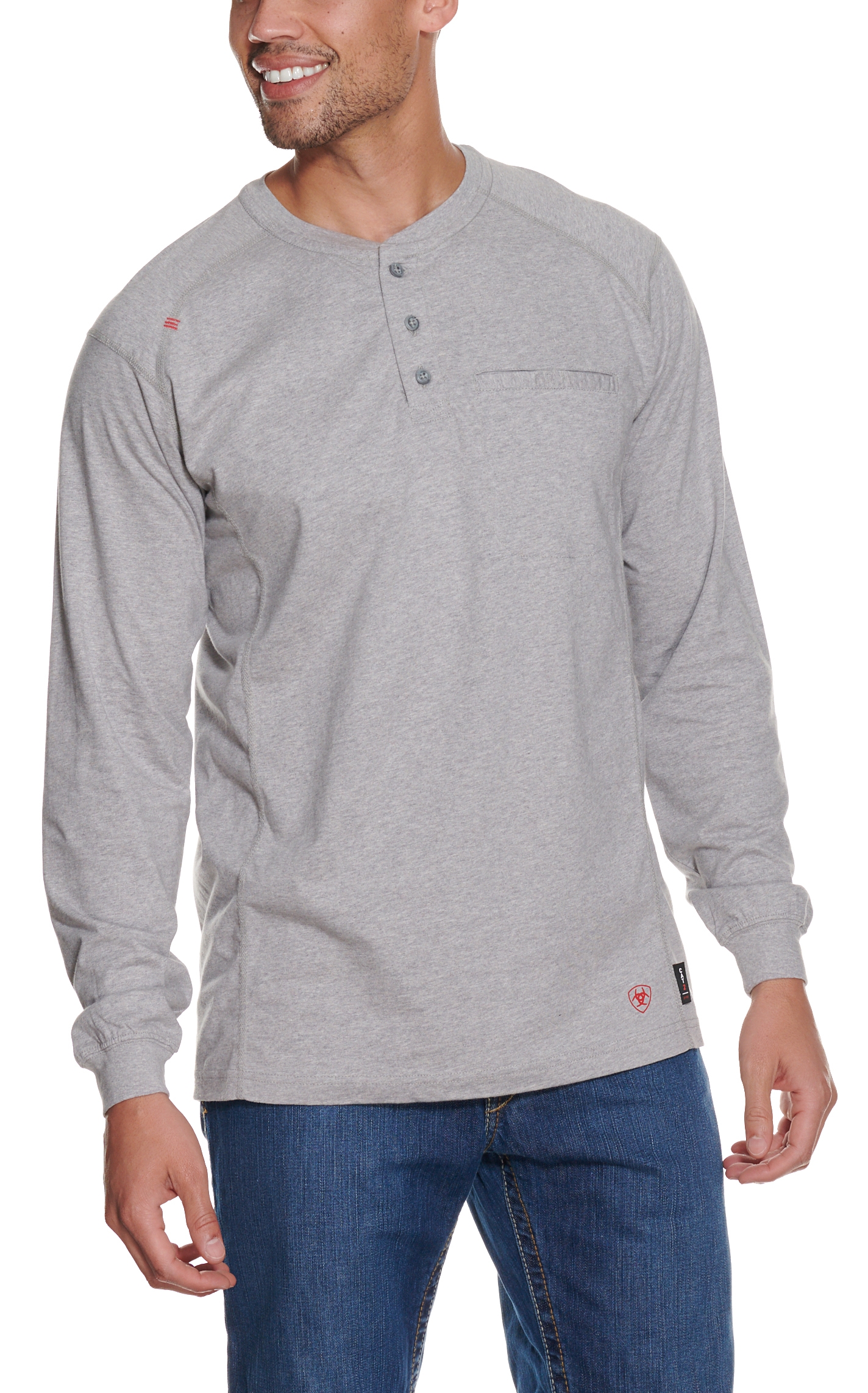 Ariat Men's Silver Fox Heather Air Henley Long Sleeve FR Work Shirt - Big & Tall - Image 1