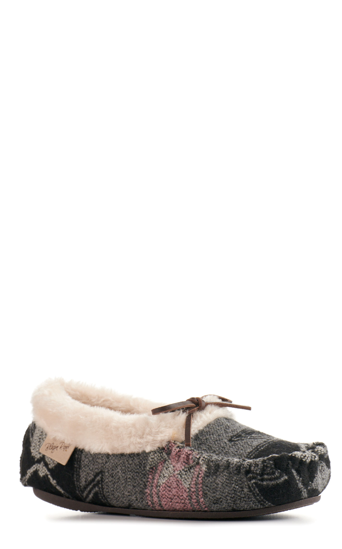Blazin Roxx Women's Hallie Gray & Pink Blanket Print Moccasin Slippers - Image 1