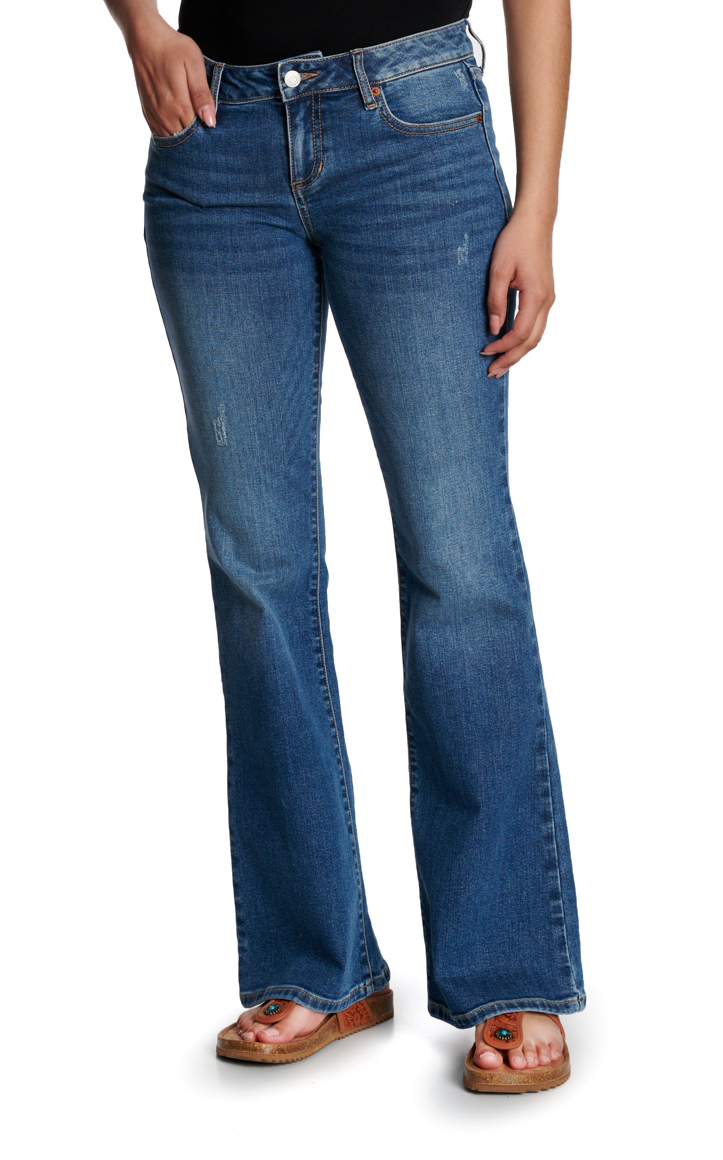 Sneak Peek Women's Medium Wash Low Rise Flare Jeans - Image 1