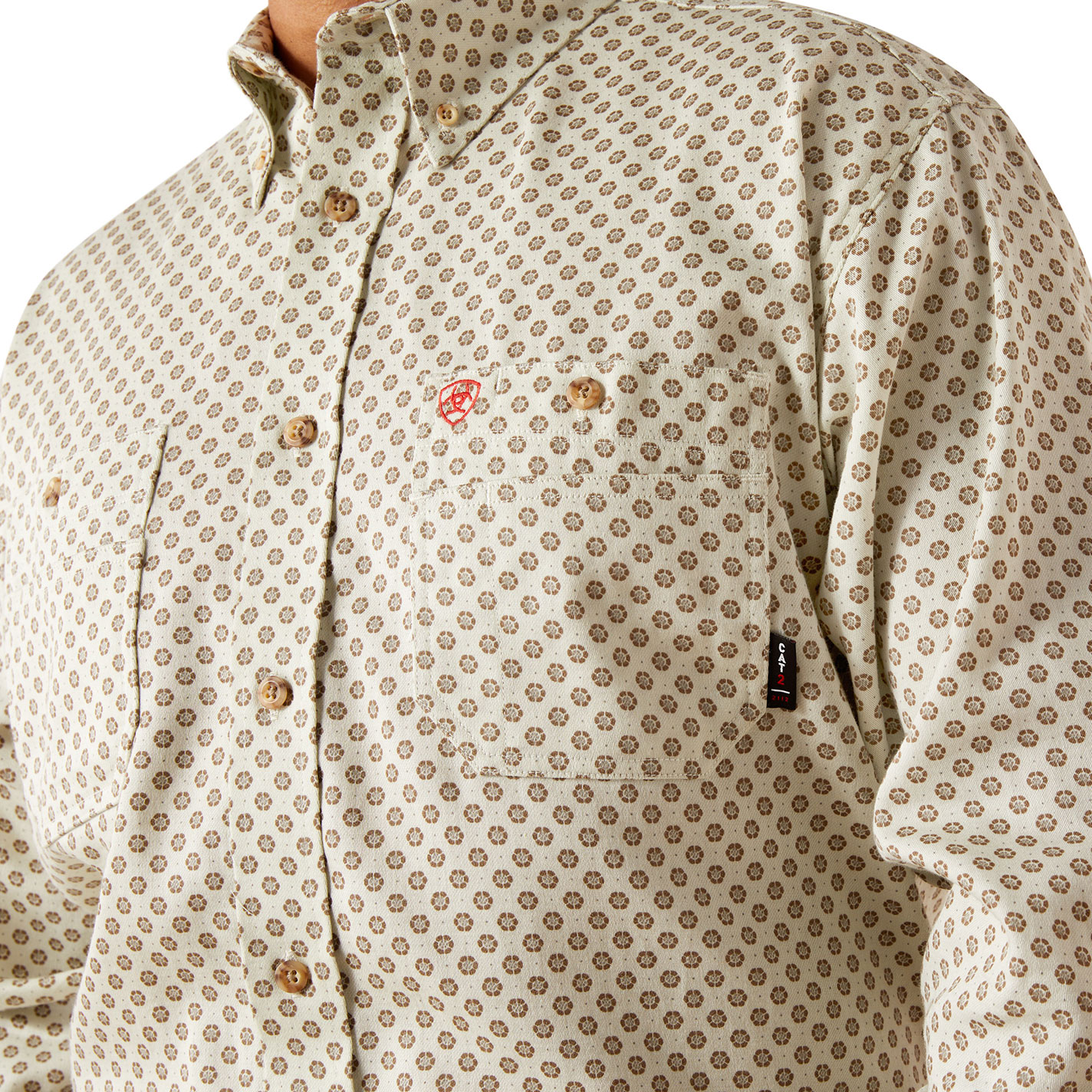 Ariat Men's Vented Cream Geo FR Work Shirt - Image 3