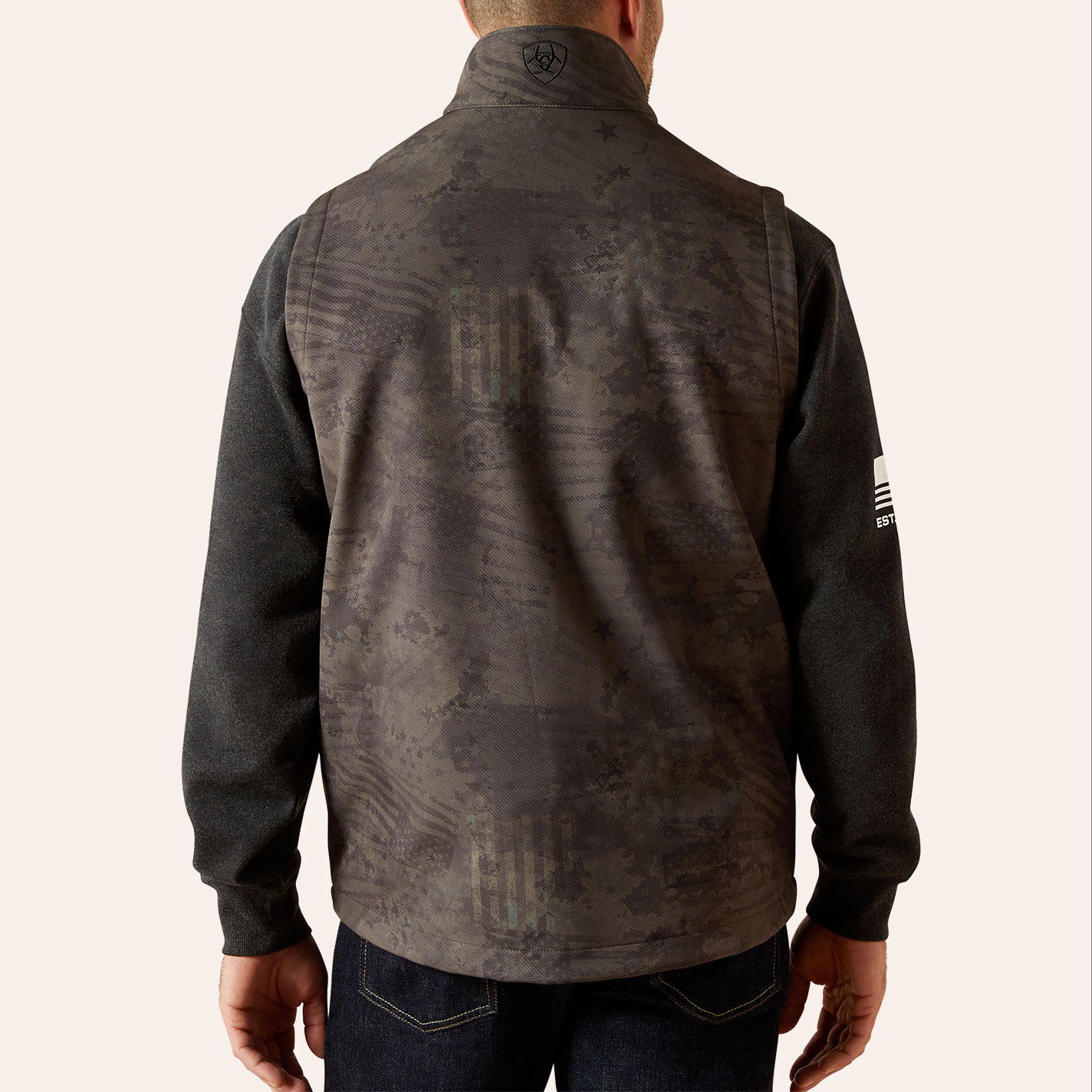 Ariat Men's Patriot Black Flag Print Softshell Vest - Image 1