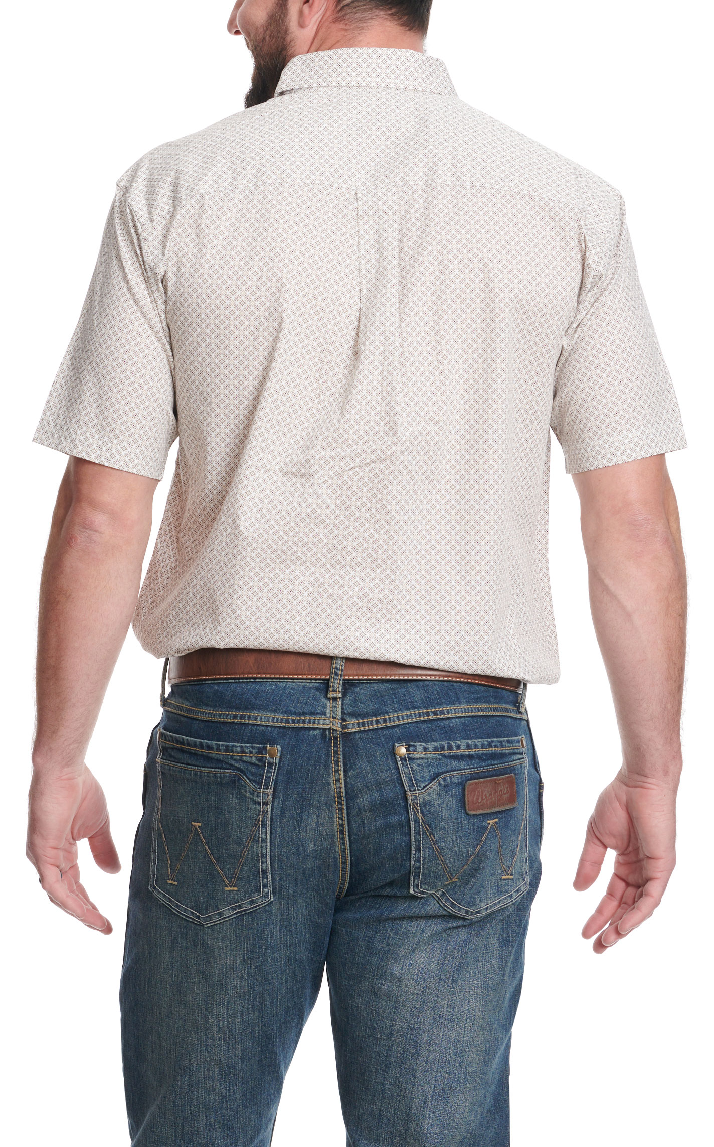 Wrangler Men's George Strait Collection Taupe & Chocolate Geo Western Shirt - Image 1