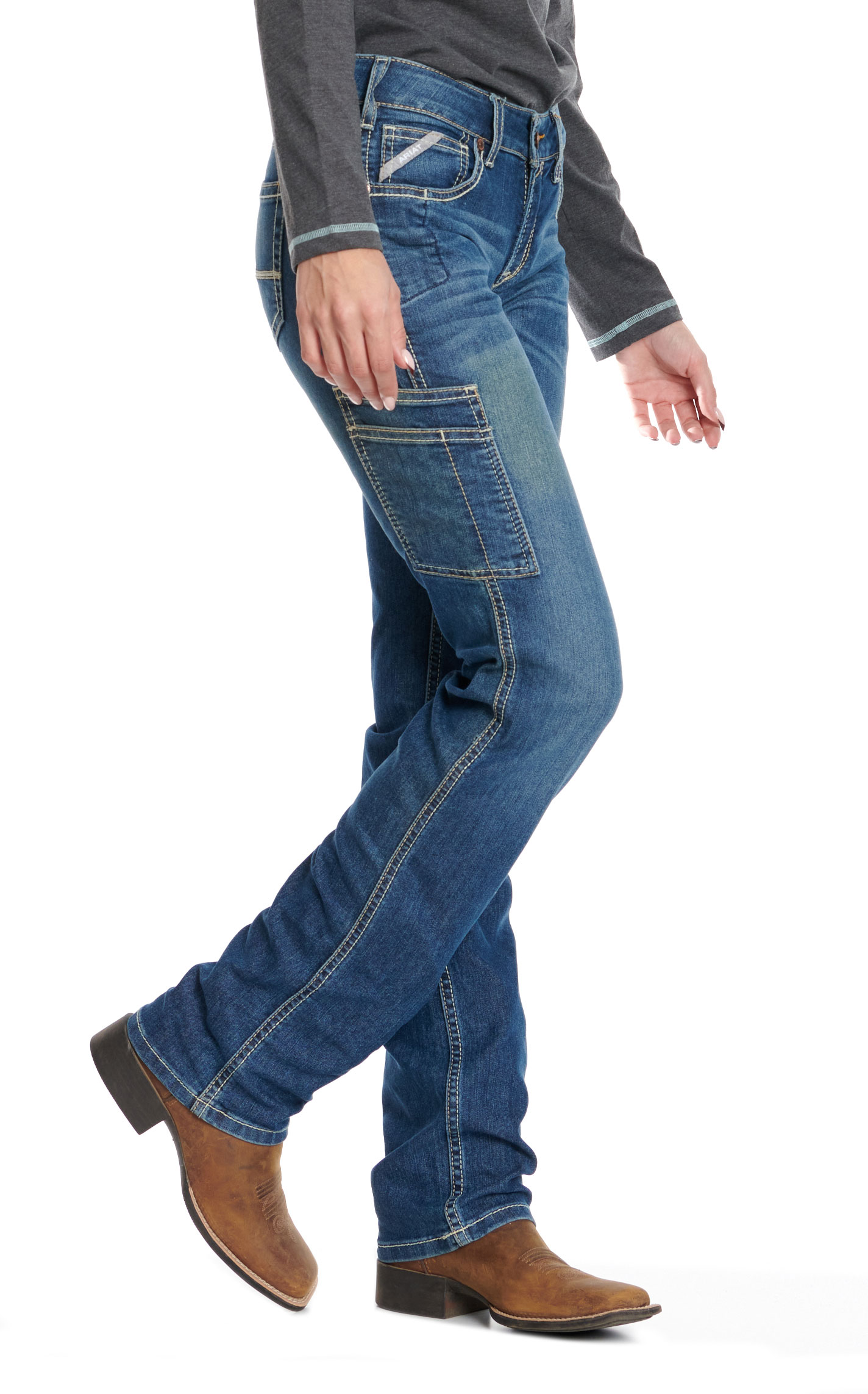 Ariat Rebar Women's DuraStretch Riveter Dark Wash Mid Rise Straight Leg Work Jeans - Image 1