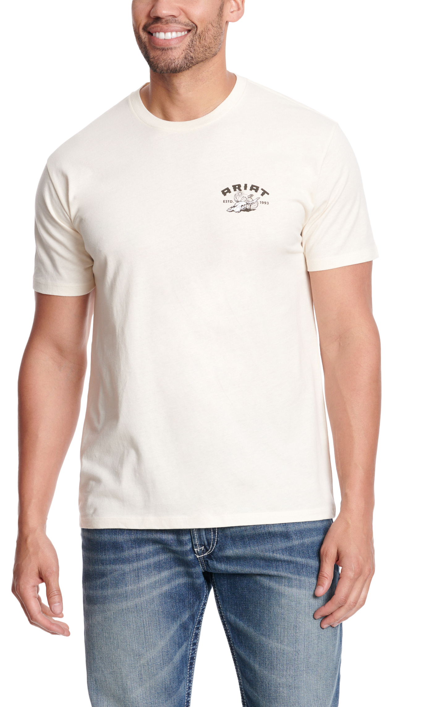 Ariat Men's Bleached-Bone Cactus Skull & Mountains Logo Graphic T-Shirt - Image 1