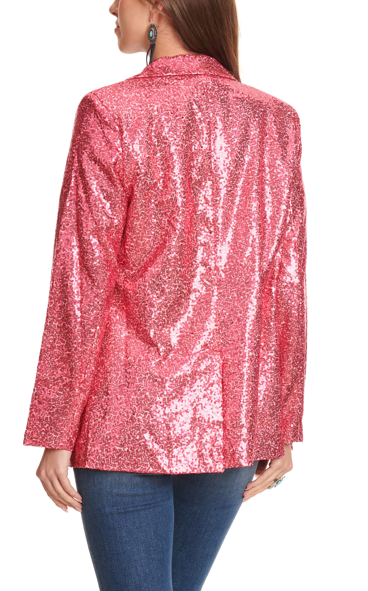 Daisy Rae Women's Pink Sequins with Cow Print Lining Blazer Jacket - Image 1