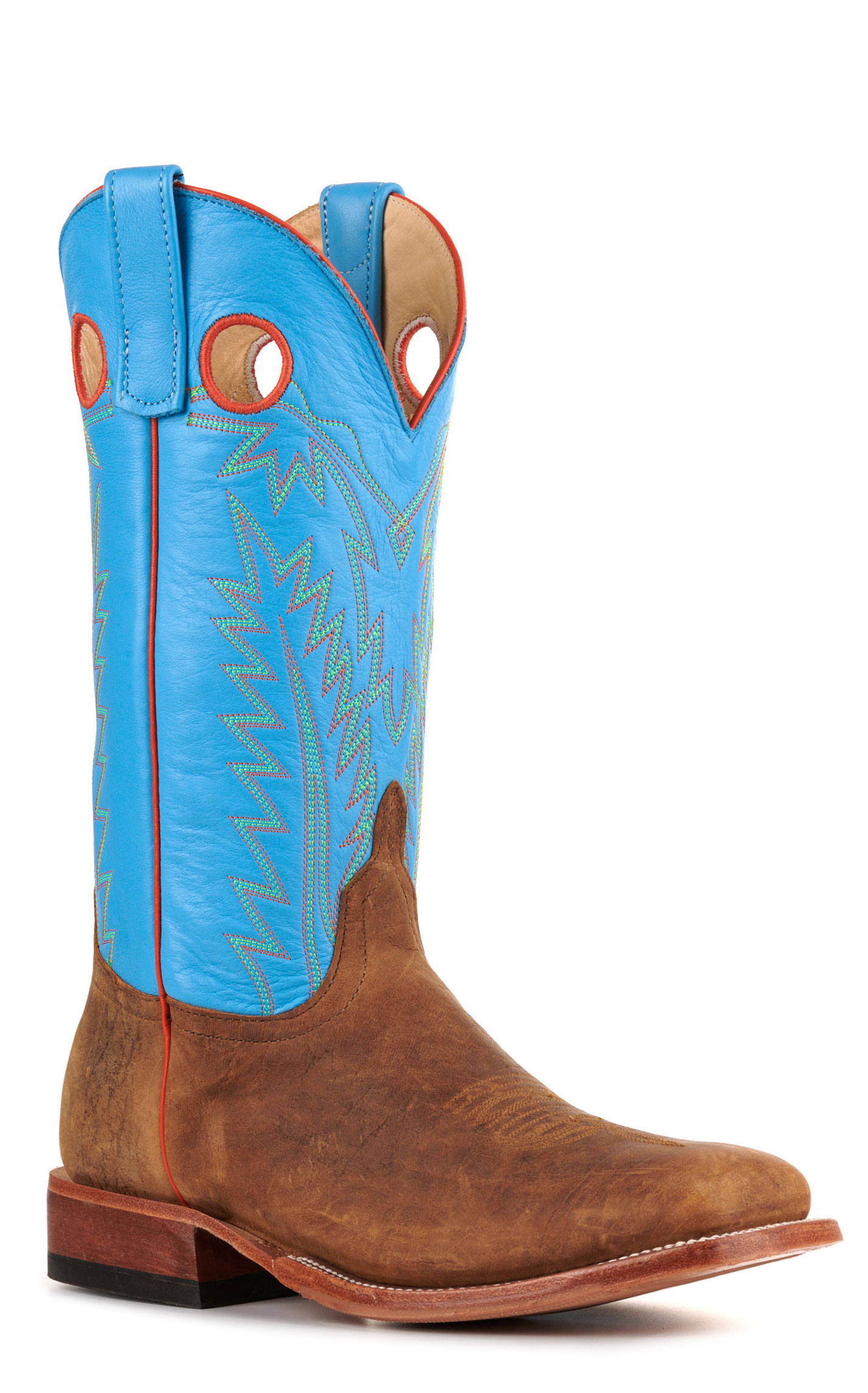 Anderson Bean Mens' Natural Brahma Bison and Blue Hybrid Square Toe Cowboy Boots - Image 1