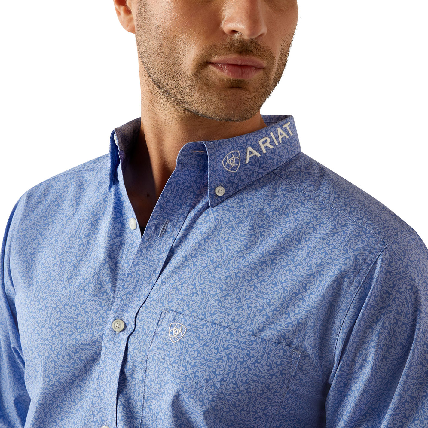 Ariat Men's Team Potter Cornflower Geo Logo Embroidery Western Shirt - Image 1