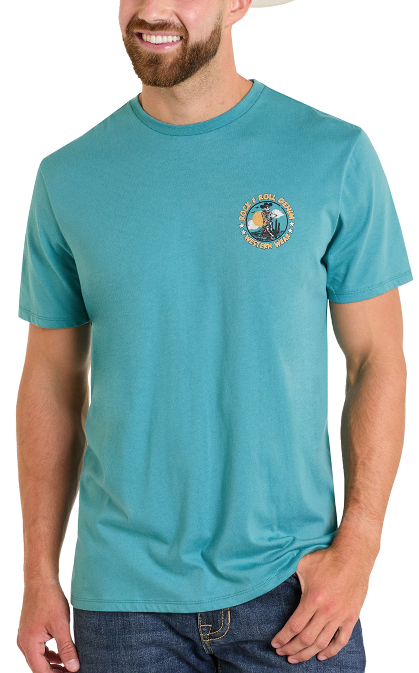 Rock & Roll Denim Men's Blue Cowboy Skeleton Print T-Shirt - Image 1