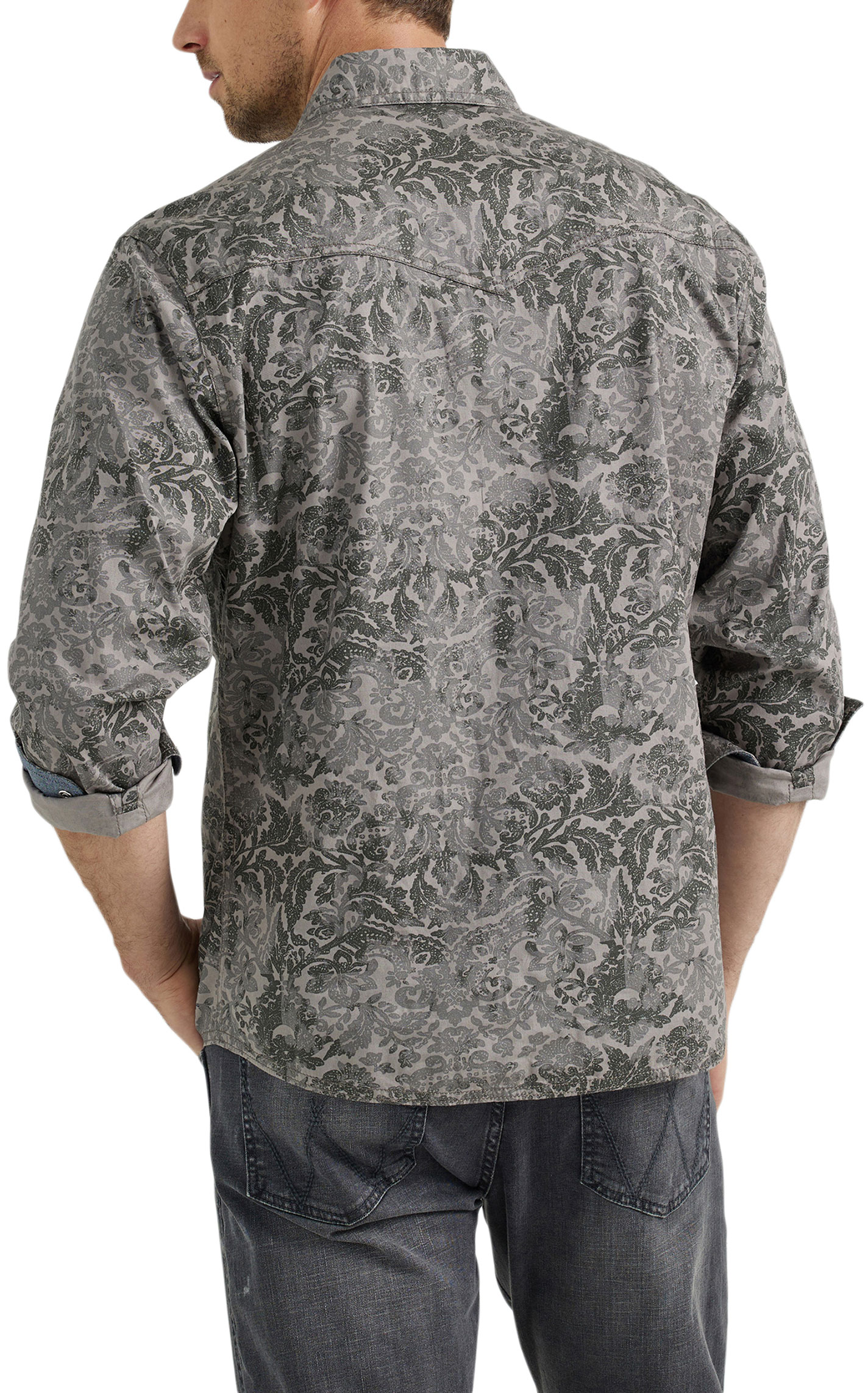 Wrangler Retro Men's Washed Cement & Black Floral Western Shirt - Image 1