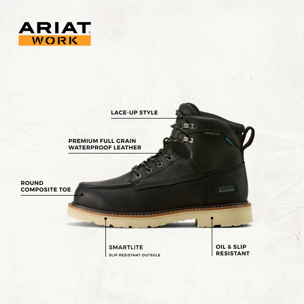 Ariat Men's Rebar Lift Waterproof Black Composite Round Toe Work Boots - Image 1