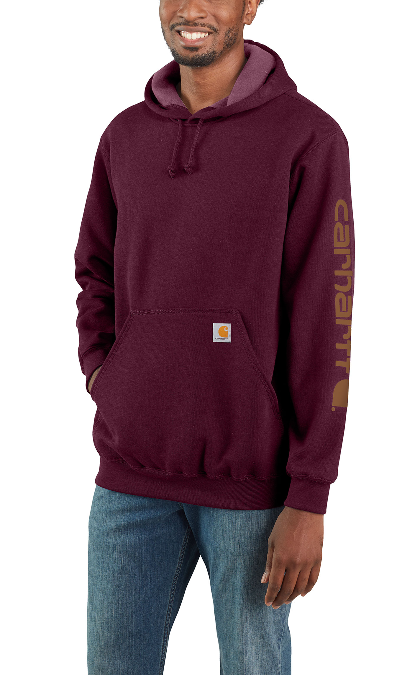Carhartt Men's Plum & Antique Gold Logo Graphic Sleeve Work Hoodie - Image 1