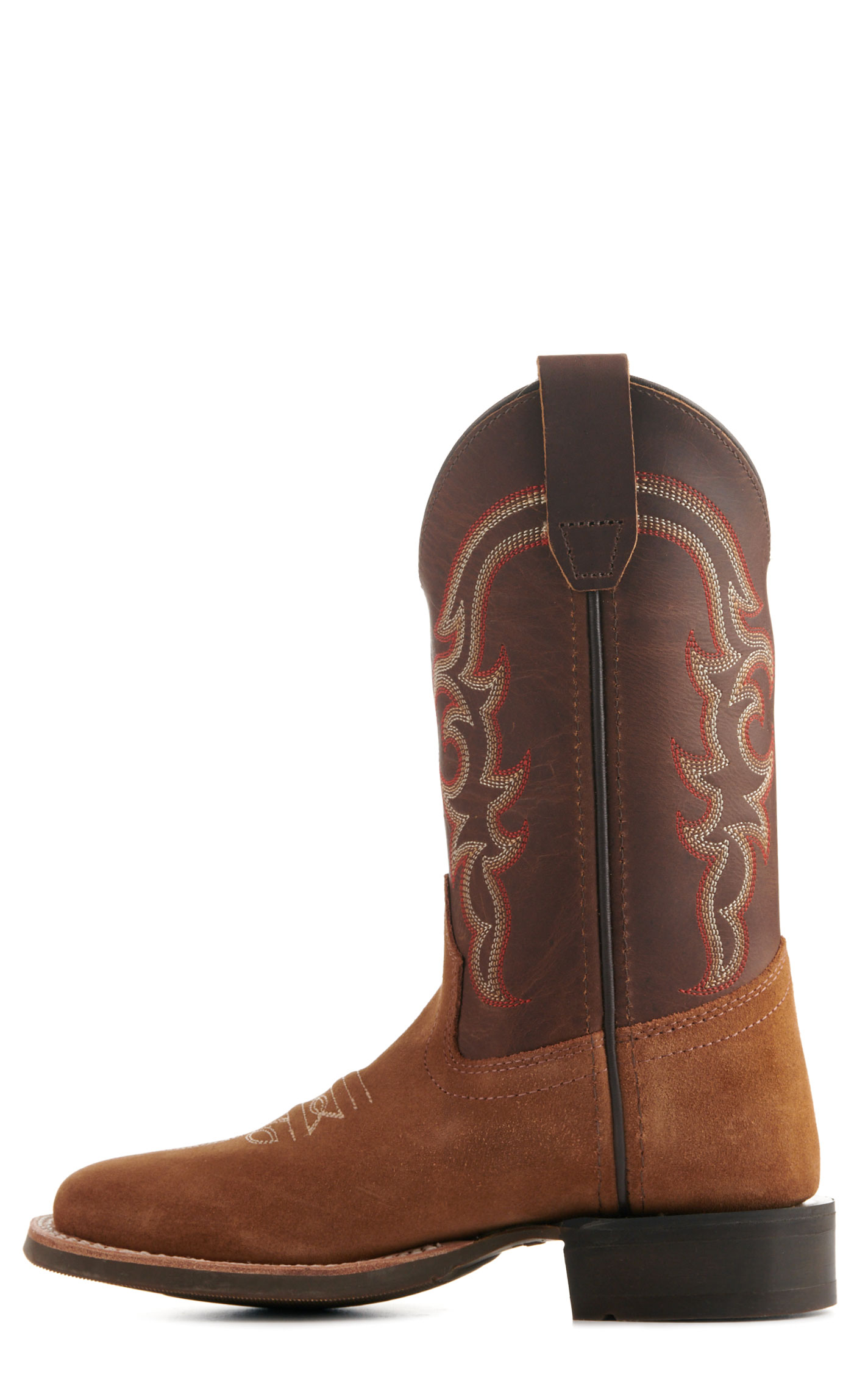 Old West Kids Light Brown and Dark Brown Wide Square Toe Cowboy Boots - Image 1