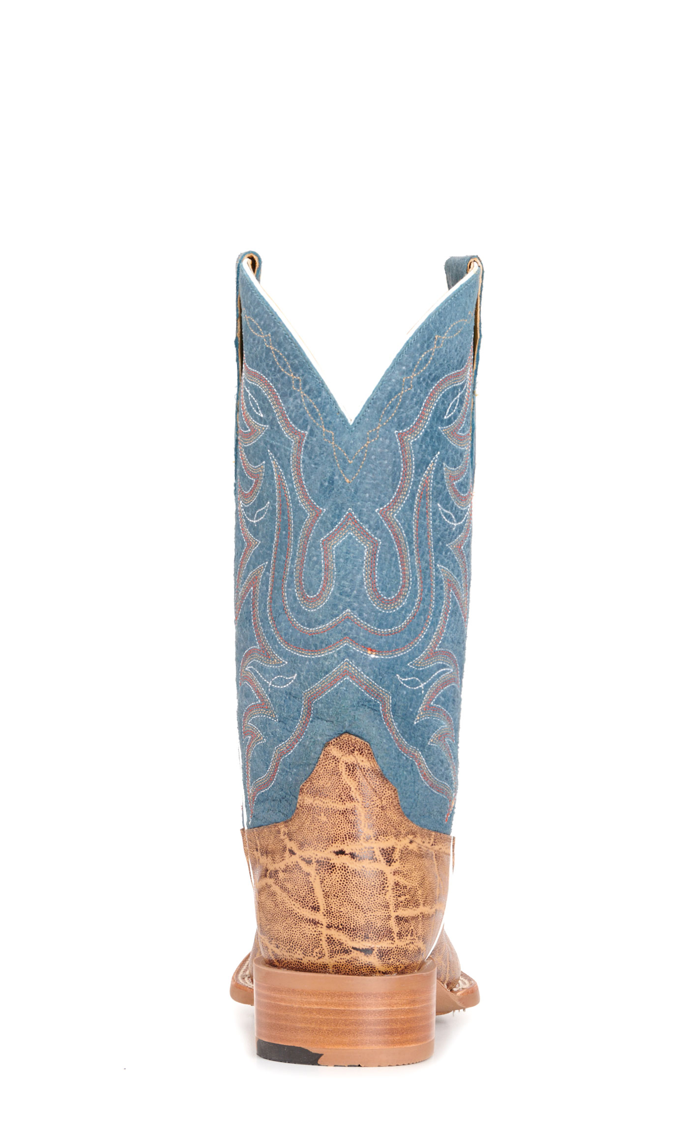 Cavender's Men's Intrepid Tan Elephant Print and Blue Wide Square Toe Cowboy Boots - Image 1