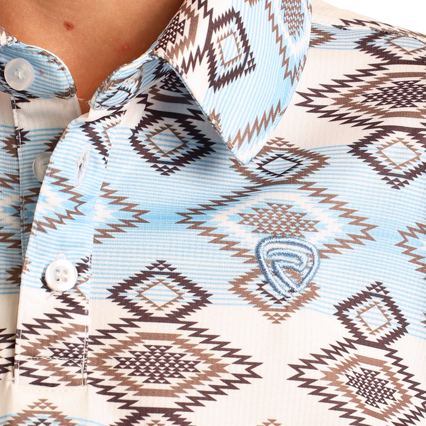 Rock & Roll Denim Boy's Sky & Coffee Aztec Polo Shirt - Image 1