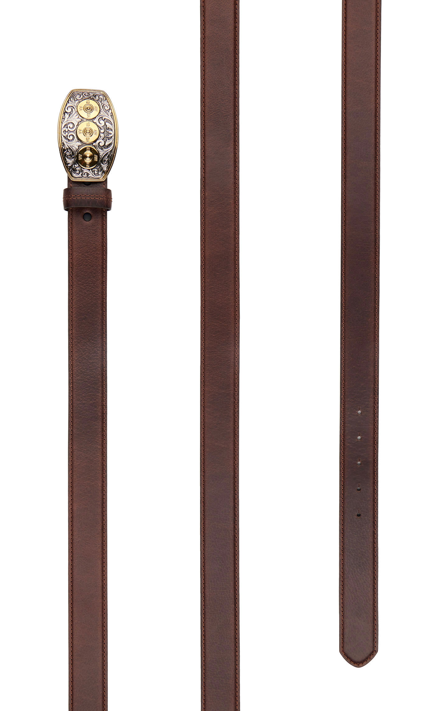 AndWest Men's Brown Leather with Shotgun Shell Buckle Western Belt - Image 1