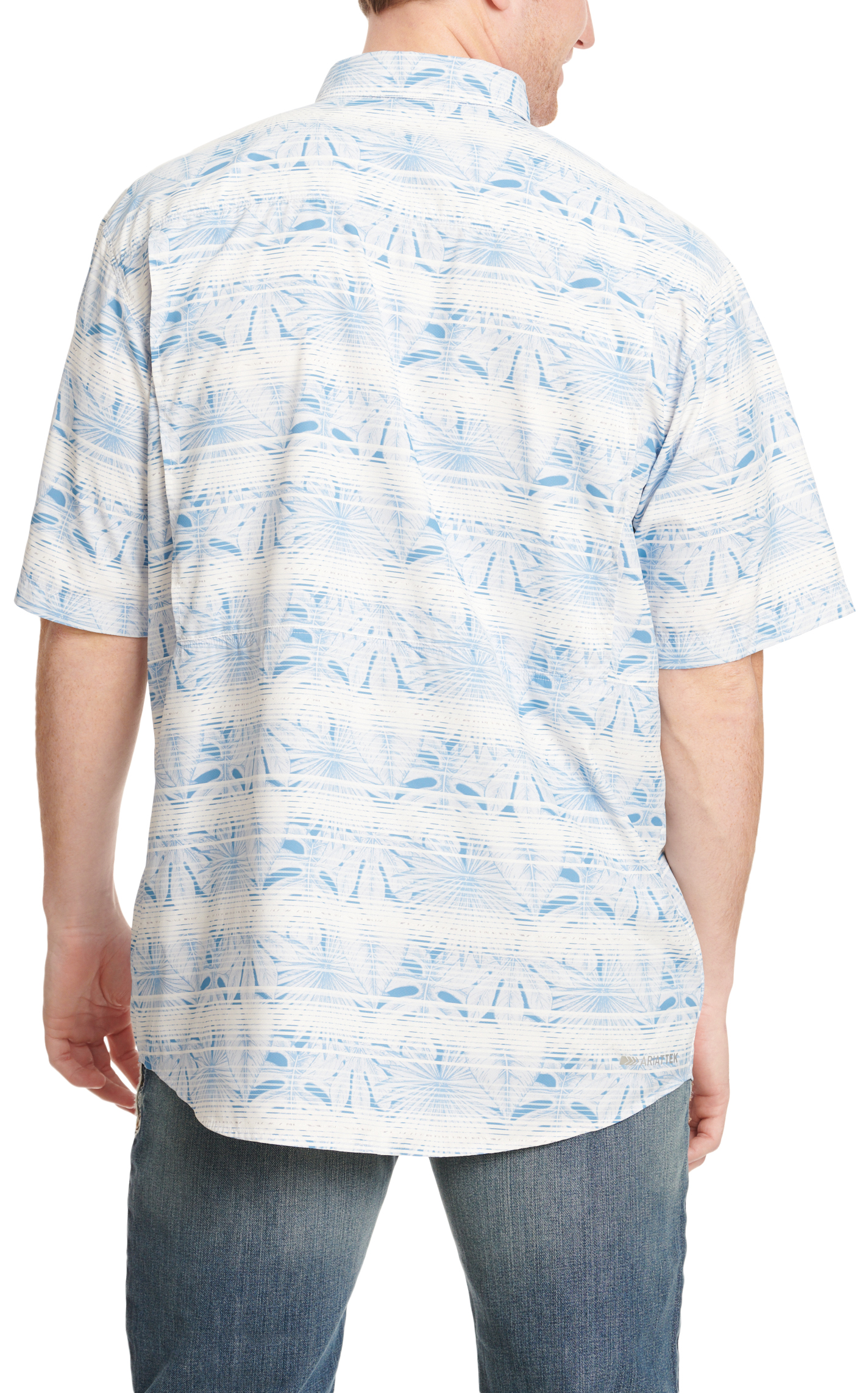 Ariat Men's VentTEK Outbound Cornflower Blue & White Tropical Stripe Short Sleeve Shirt - Image 1