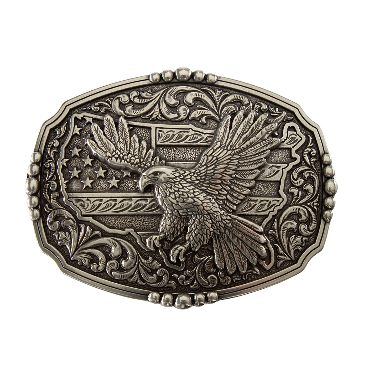 Nocona Silver USA Flag Eagle Rectangle Buckle - Image 1