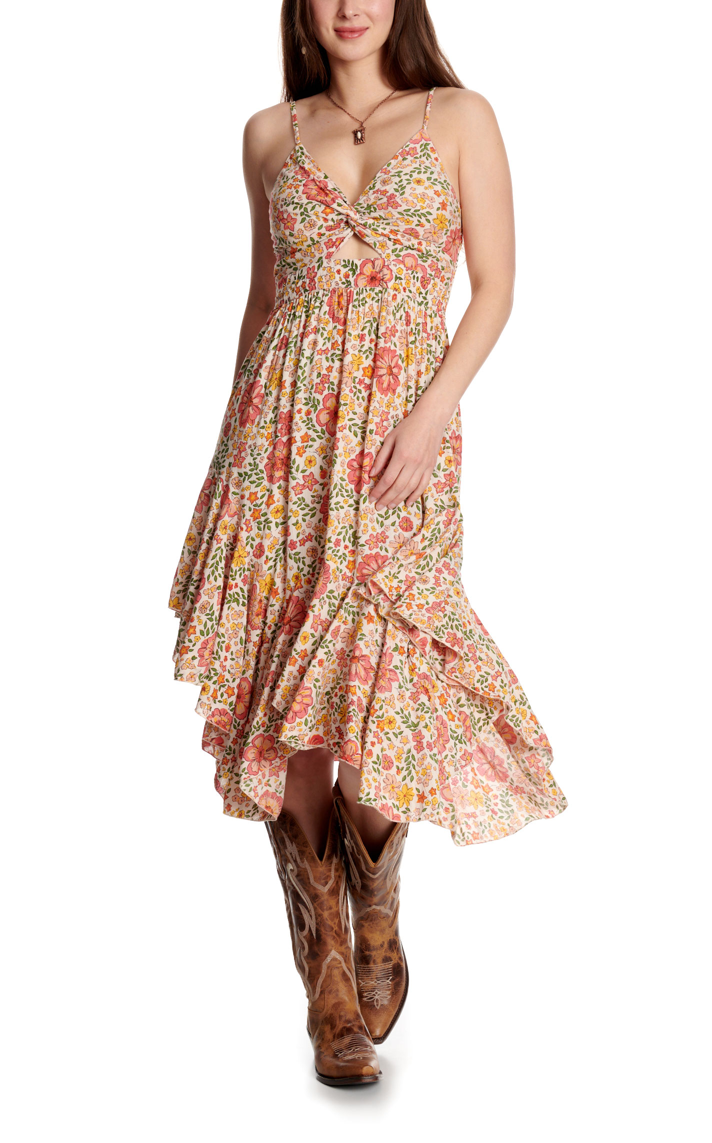 Angie Women's Ivory Floral Print Twist Front Dress - Image 3
