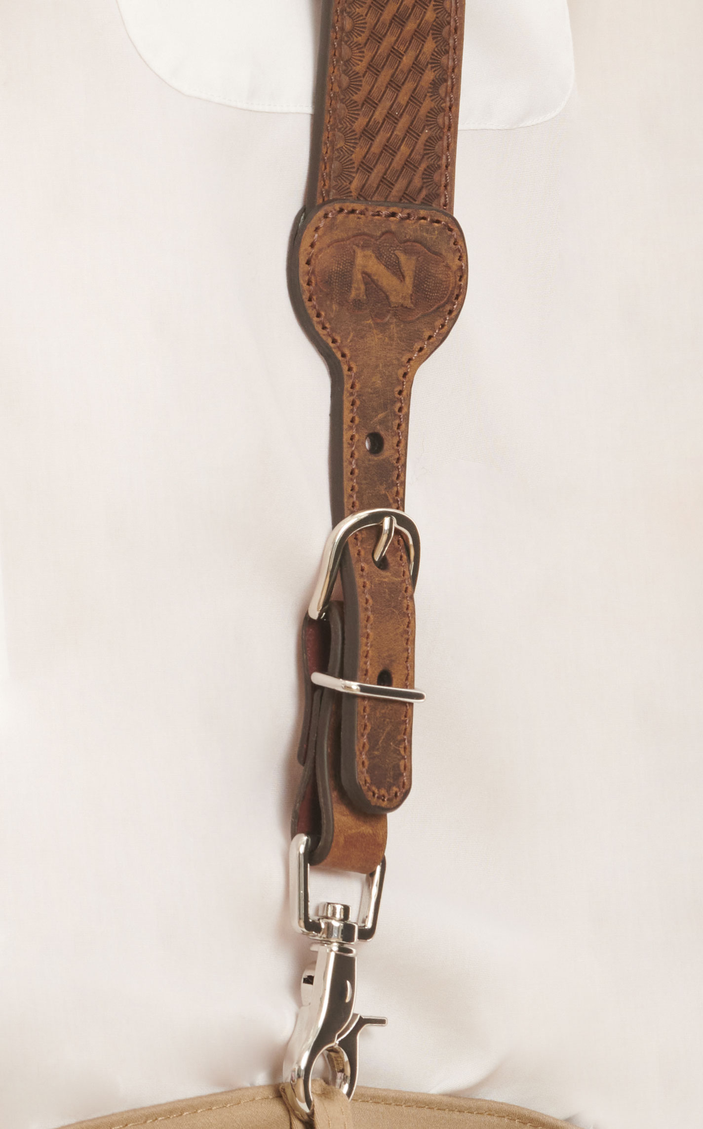 Nocona Men's Medium Brown Basket Weave Suspenders - Image 1