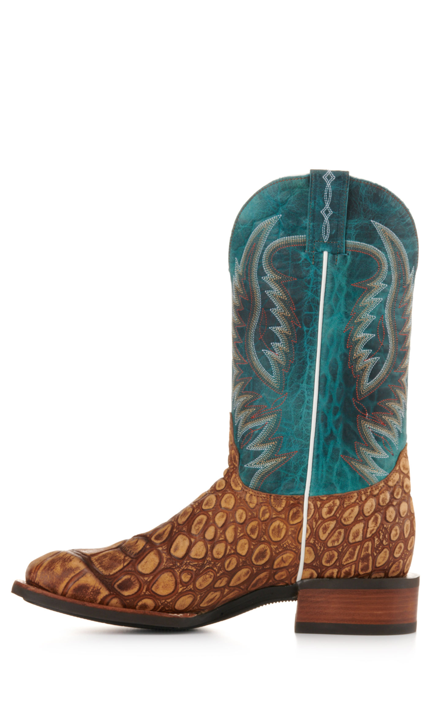 Cavender's Men's Intrepid Turquoise and Rustic Tan Alligator Print Wide Square Toe Cowboy Boot - Image 1