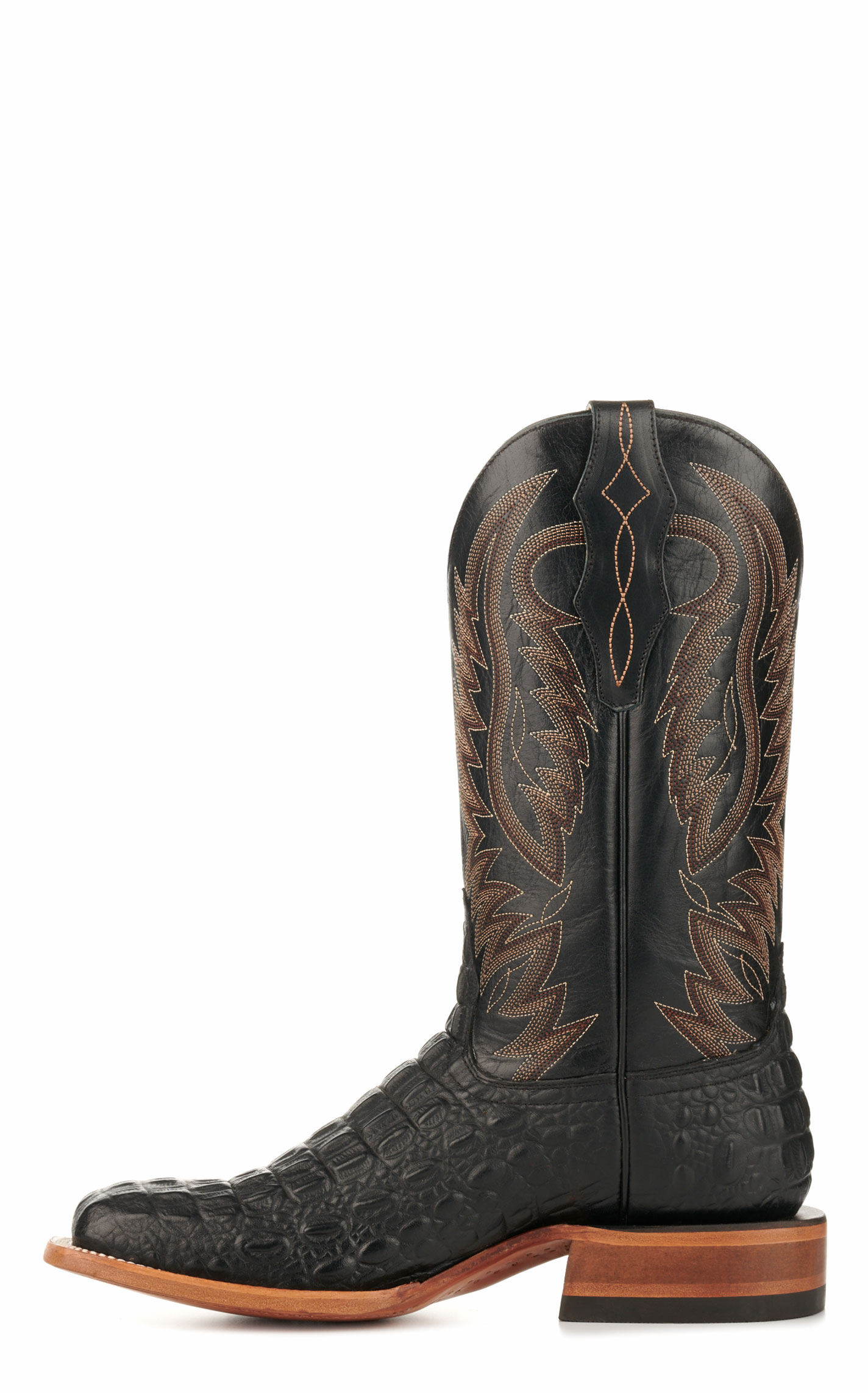 Cavender's Men's Black and Black Caiman Print Wide Square Toe Cowboy Boots - Image 1