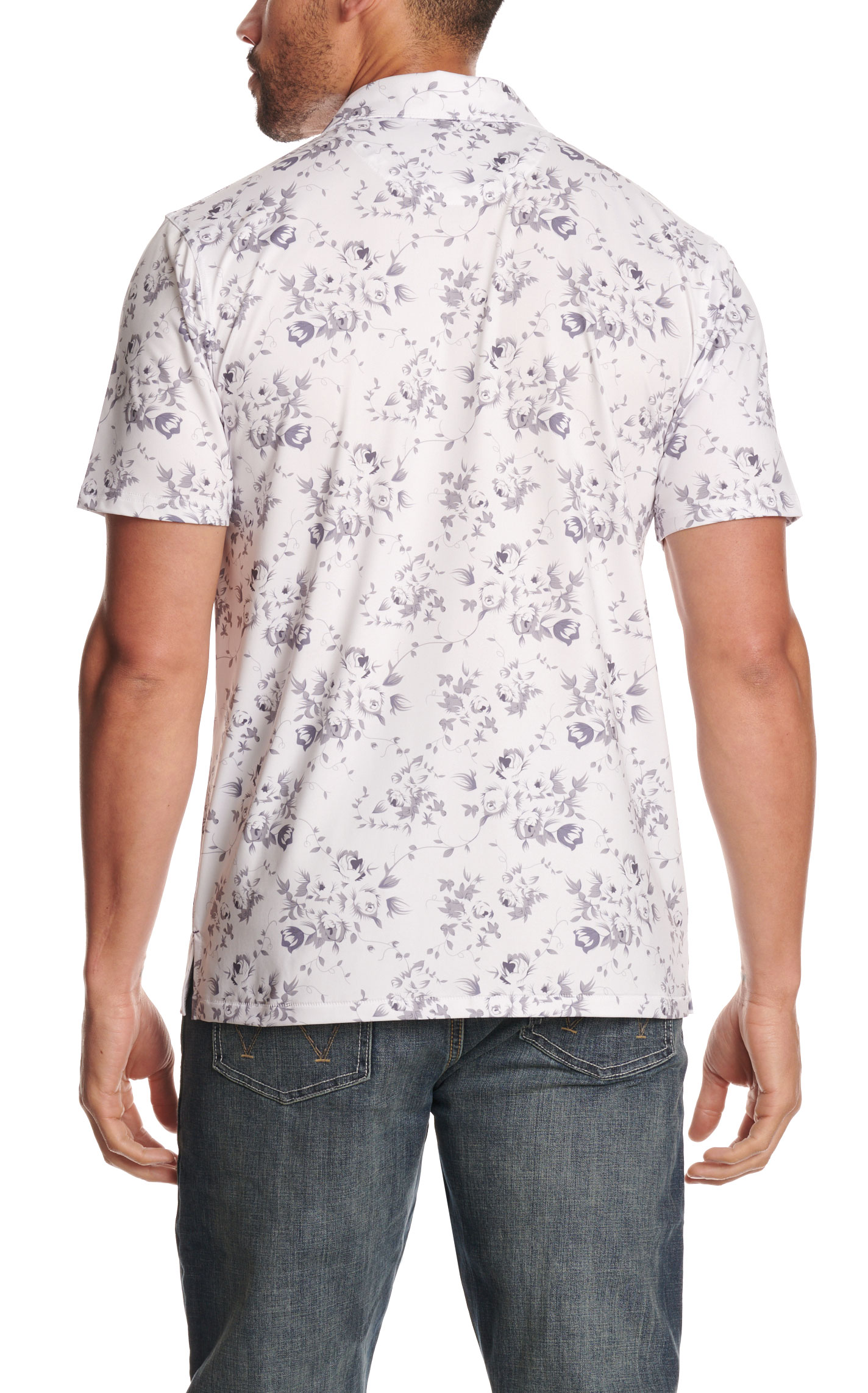 Rafter C Men's Gray Floral Performance Polo Shirt - Image 1