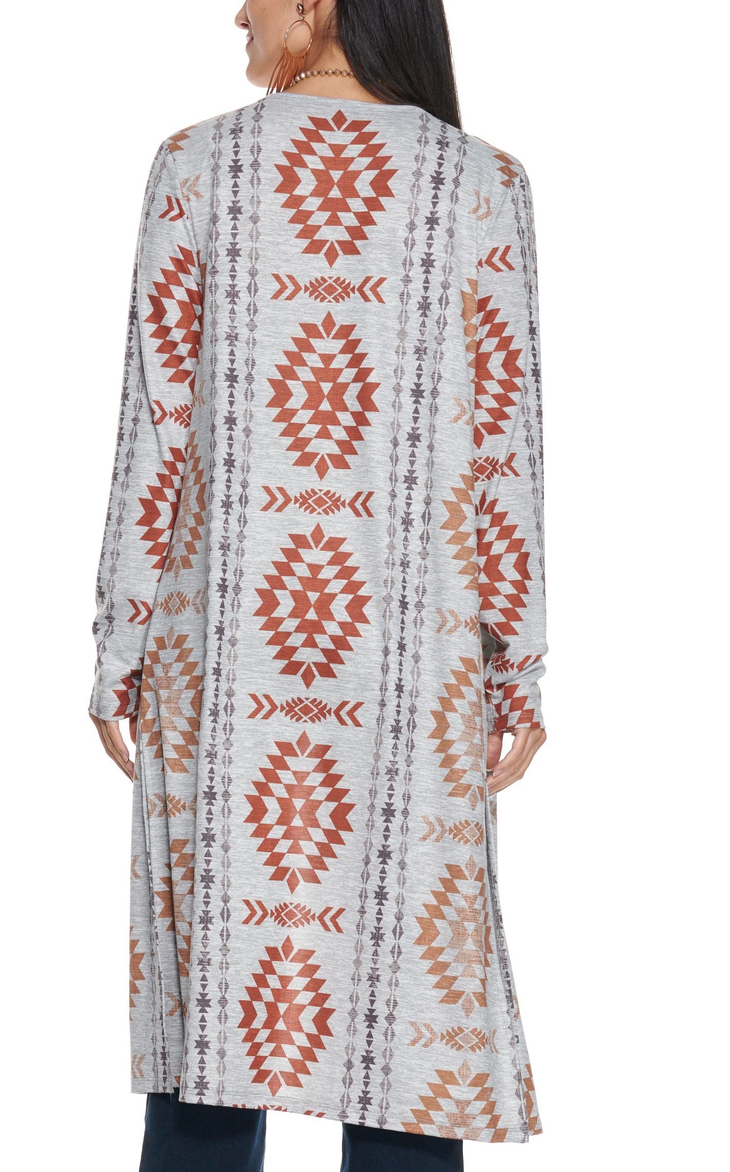 Cotton & Rye Women's Gray with Aztec Print Long Duster Cardigan - Image 1