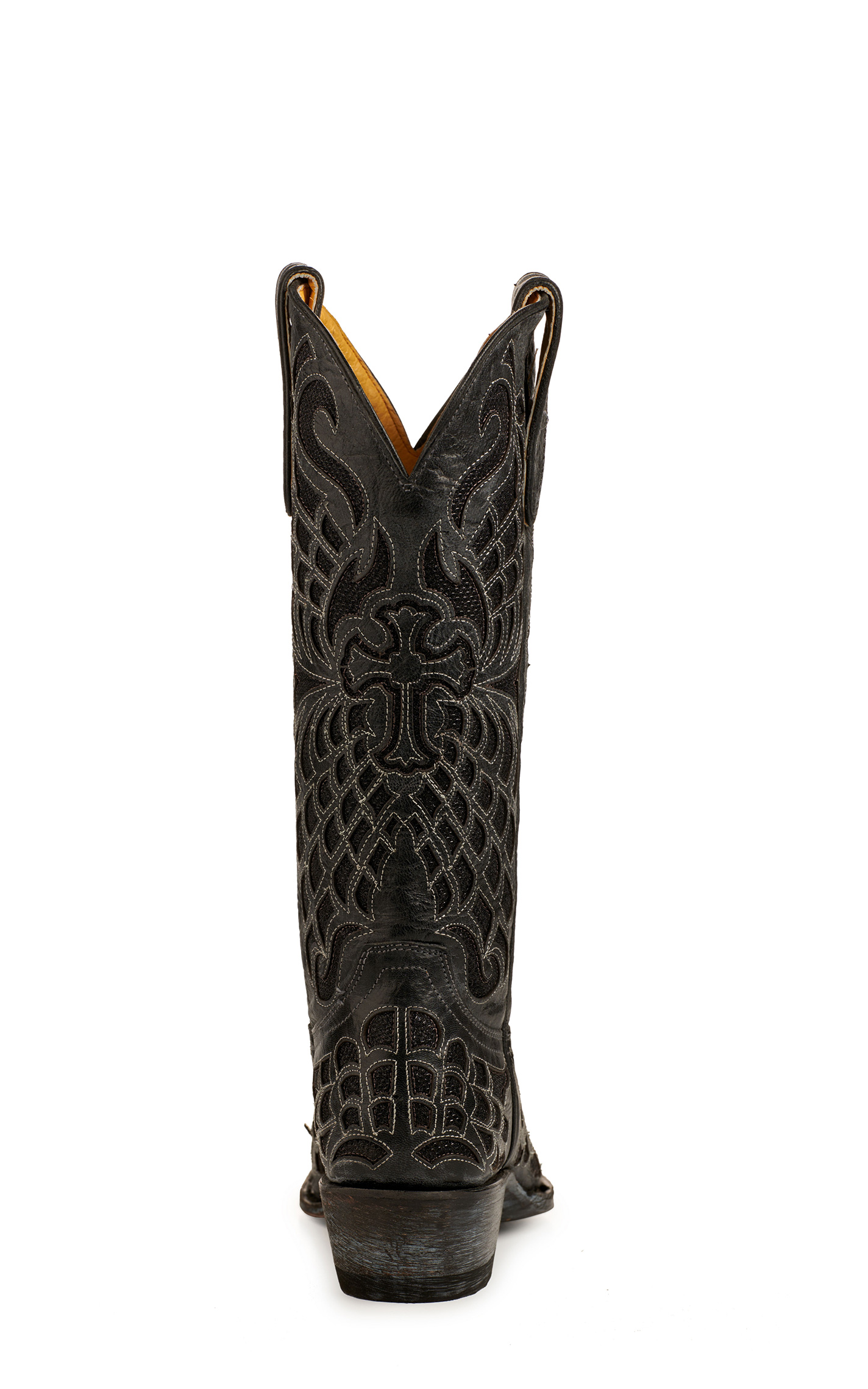 Cavender’s Women’s Leather Black with Black Cross Sparkle Inlay Snip Toe Cowboy Boots  - Image 1