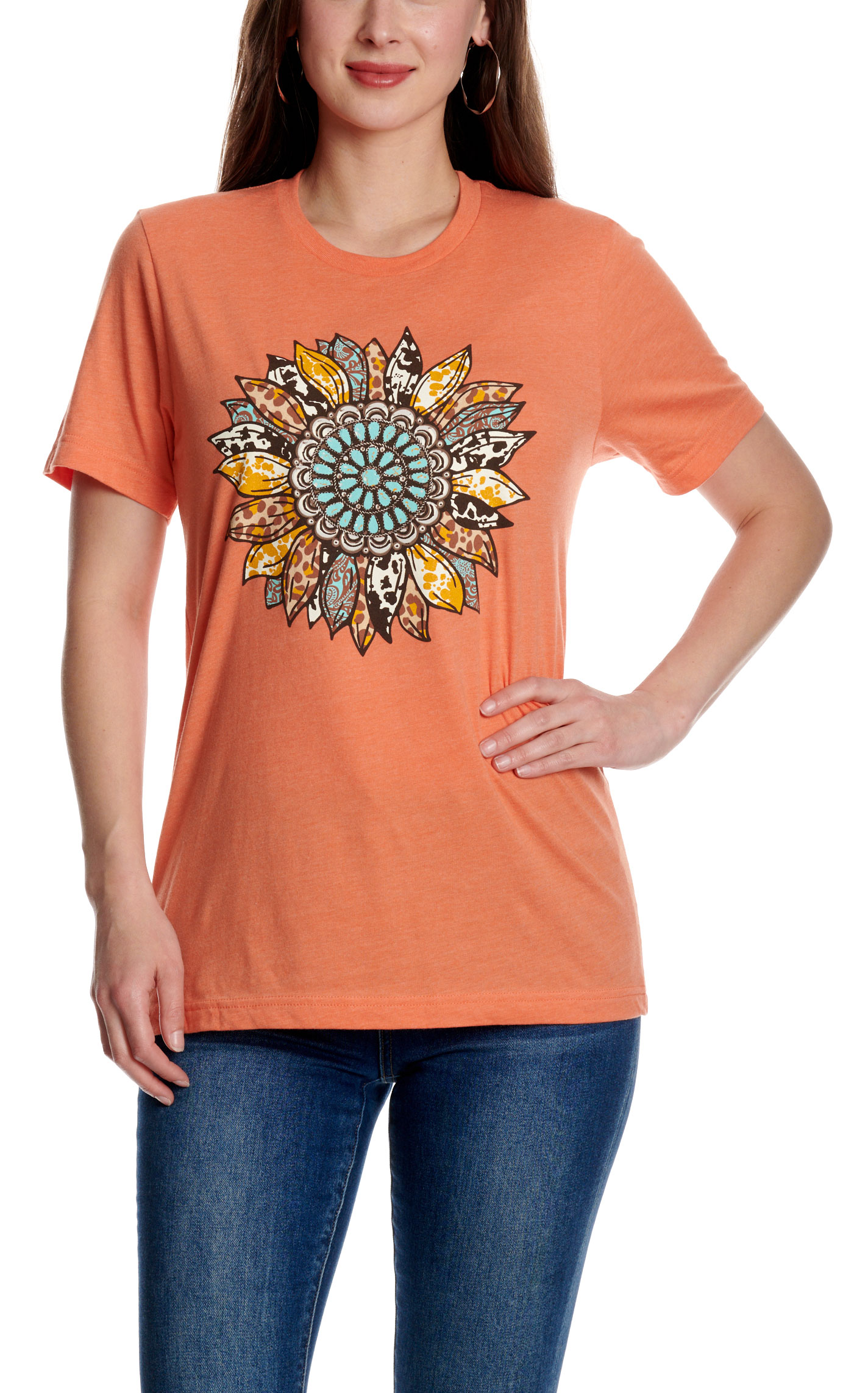 Lulu Mac Women's Concho Sunflower Burnt Orange Graphic T-Shirt - Image 1