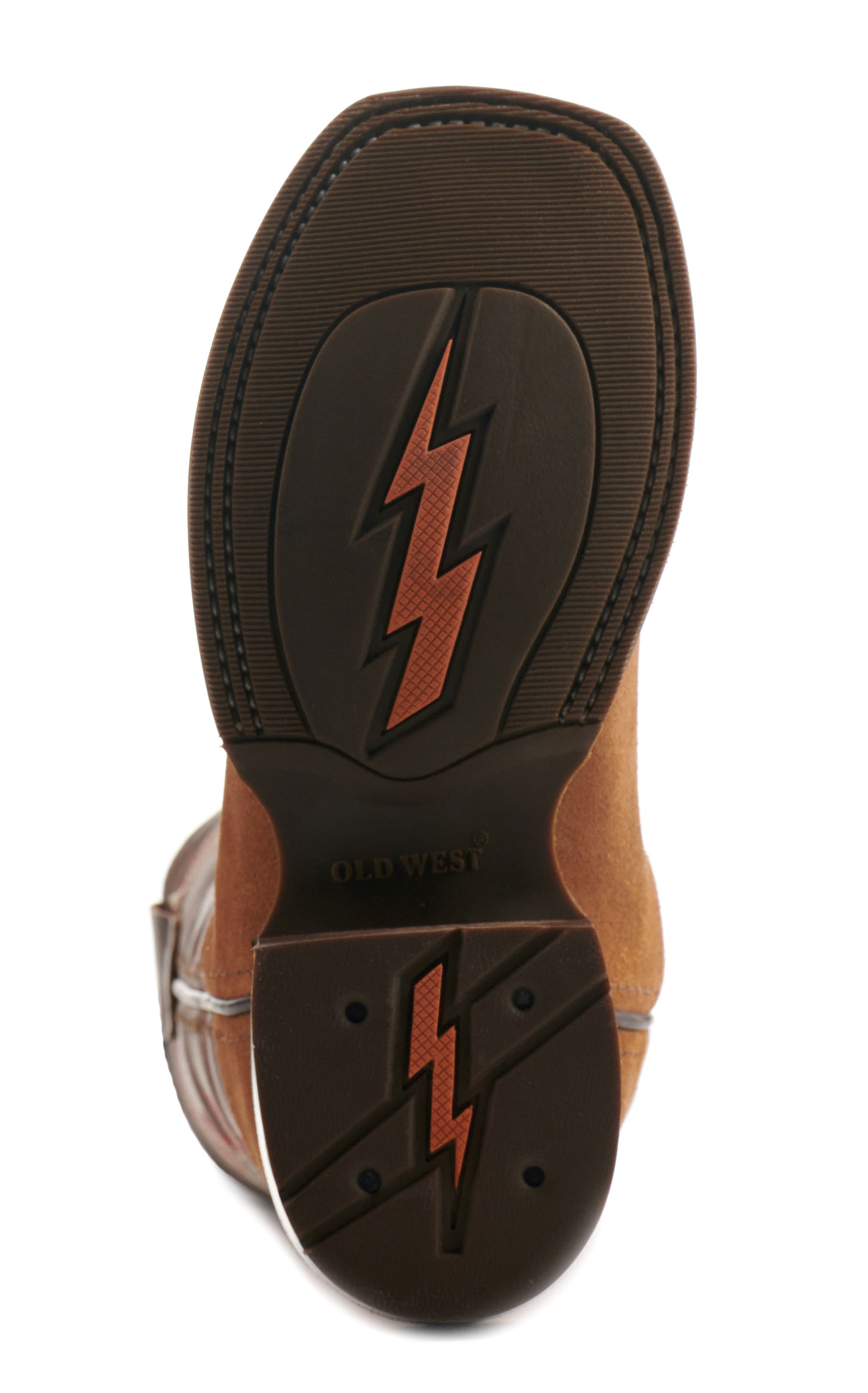 Old West Kids Light Brown and Dark Brown Wide Square Toe Cowboy Boots - Image 1