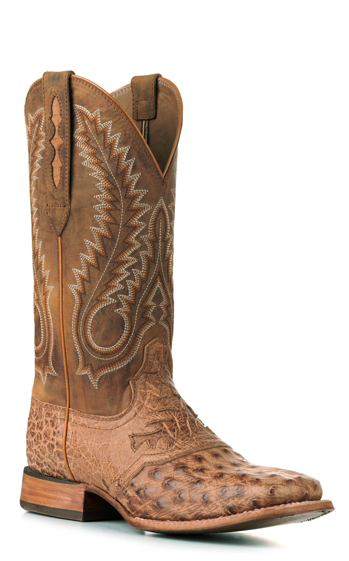 Durango Men's Saddletan Full Quill Ostrich with Saddlevamp Wide Square Toe Exotic Cowboy Boots - Image 1