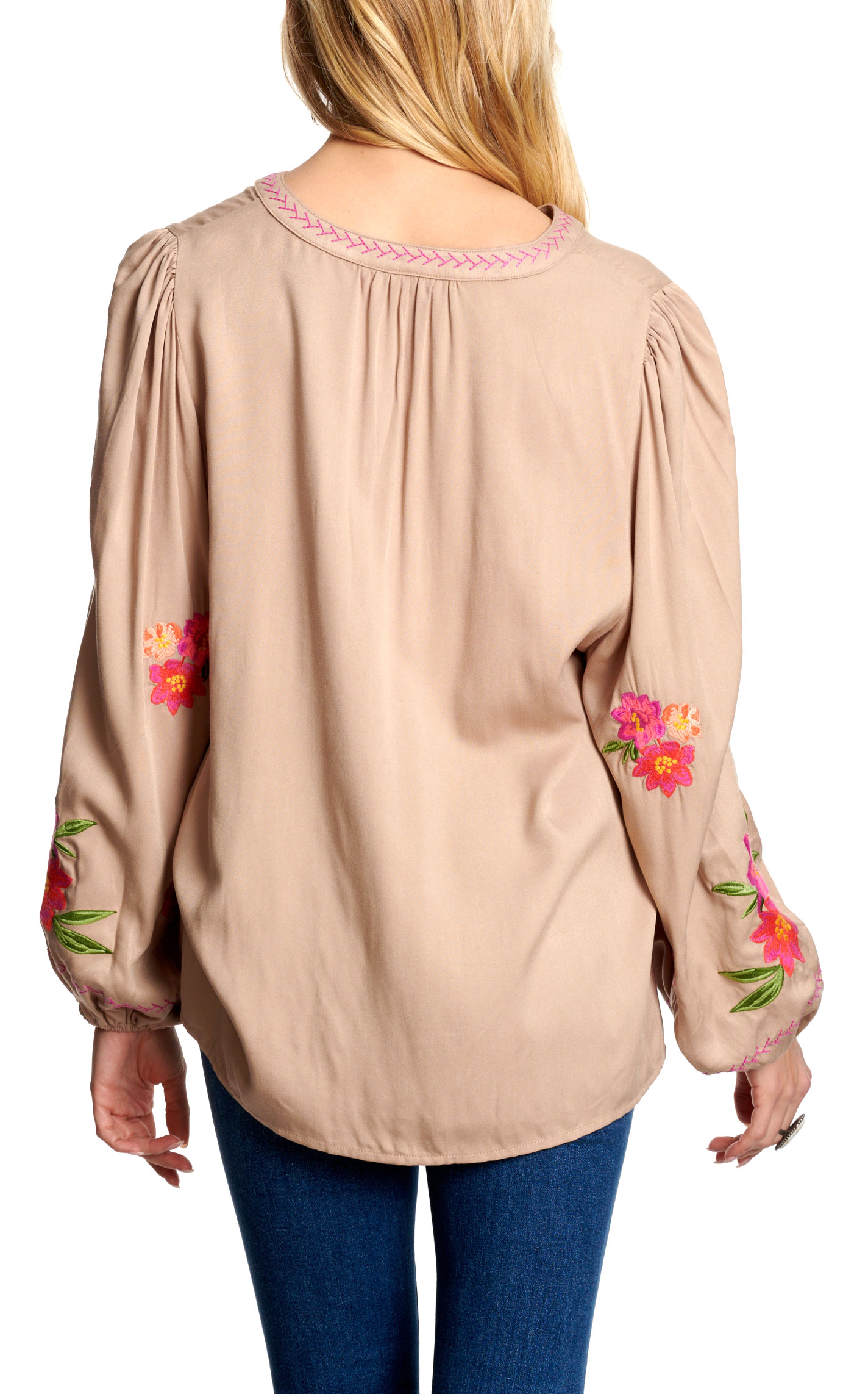 Rockin C Women's Tan With Floral Embroidery Top - Image 1
