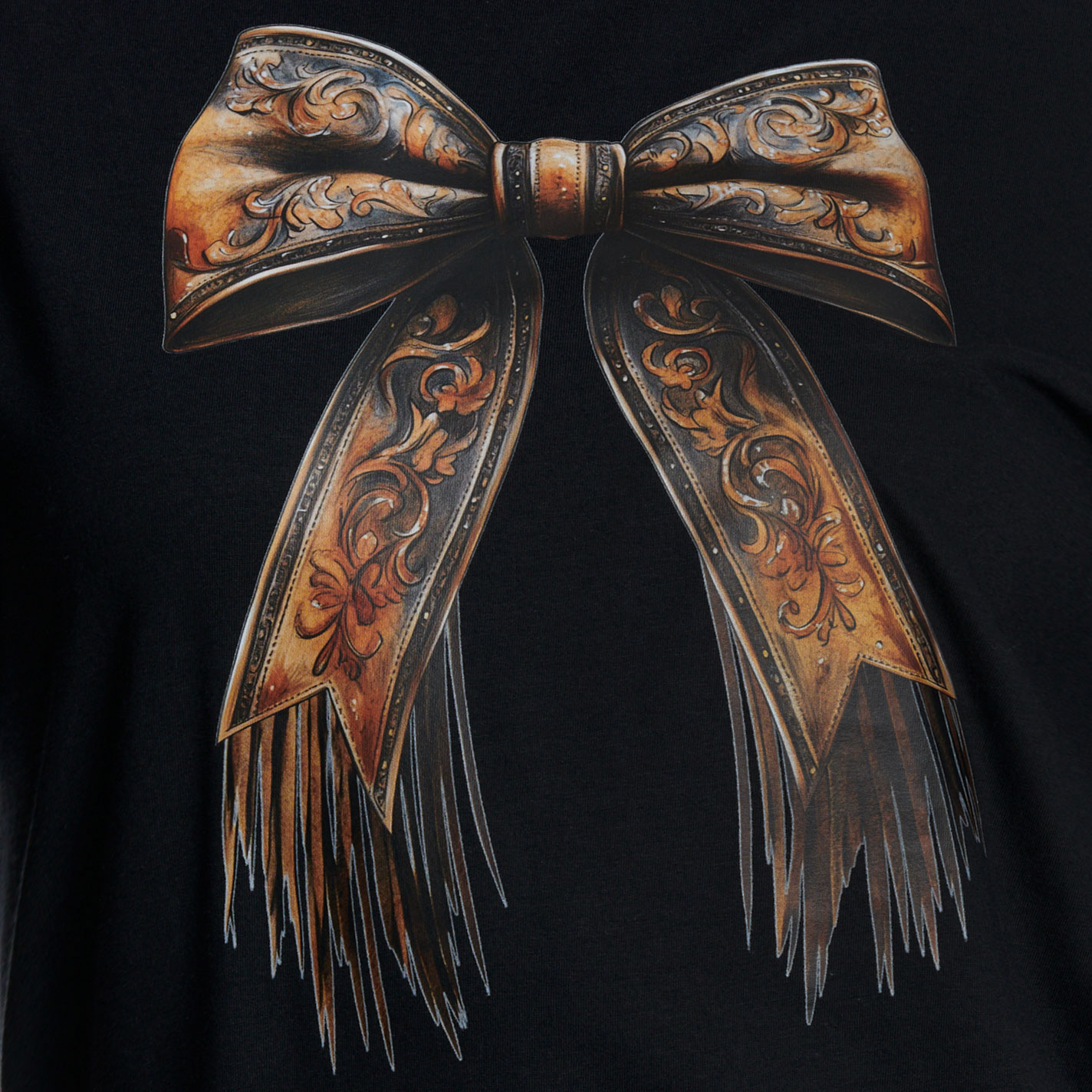 Lattimore Women's Black Leather Bow Graphic T-Shirt - Image 1