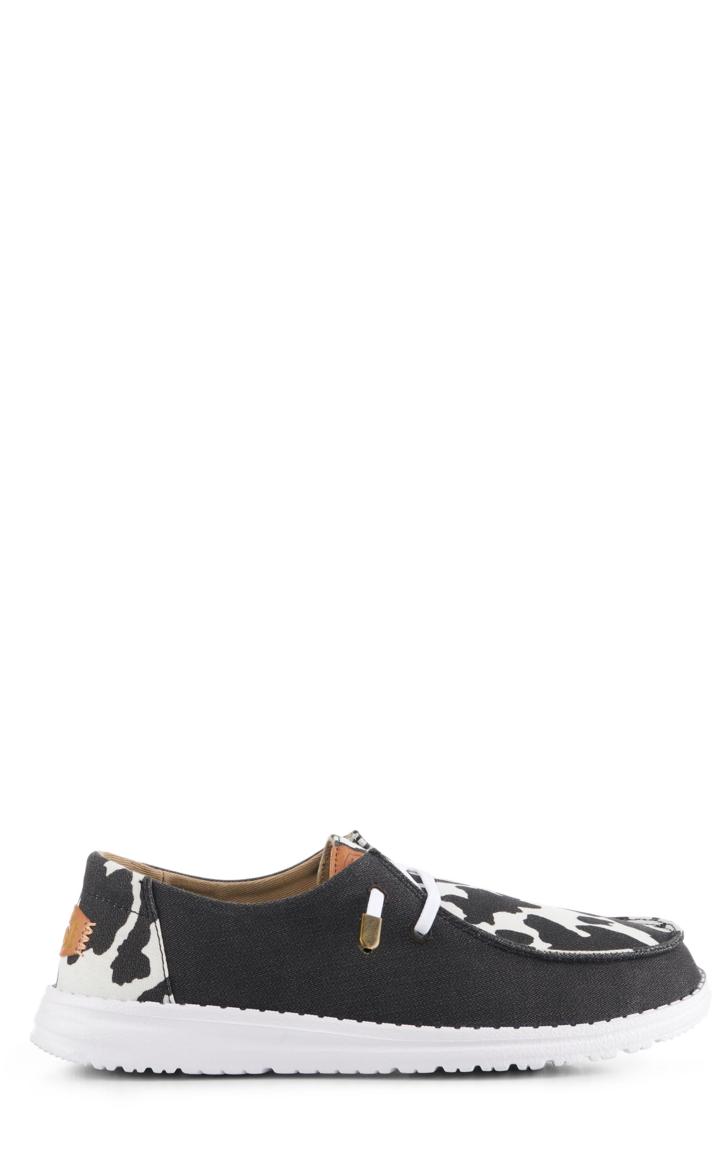 Hey Dude Women's Wendy Animal Black and White Cow Print Moc Toe Lace Up Casual Shoes - Image 1