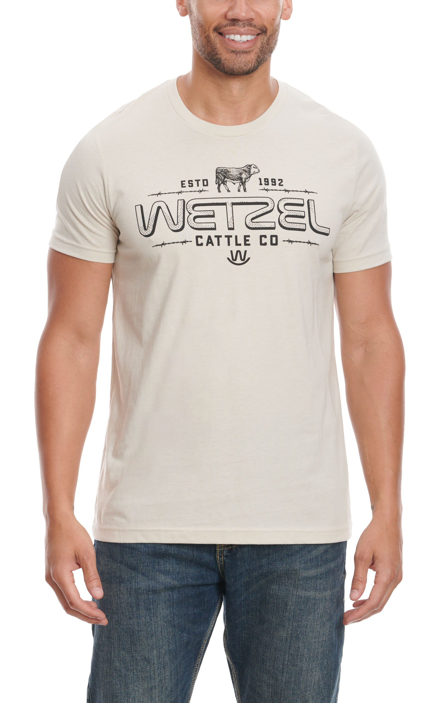 C.C. Creations Men's Light Putty Wetzel Cattle Co. Graphic Short Sleeve T-Shirt - Image 1