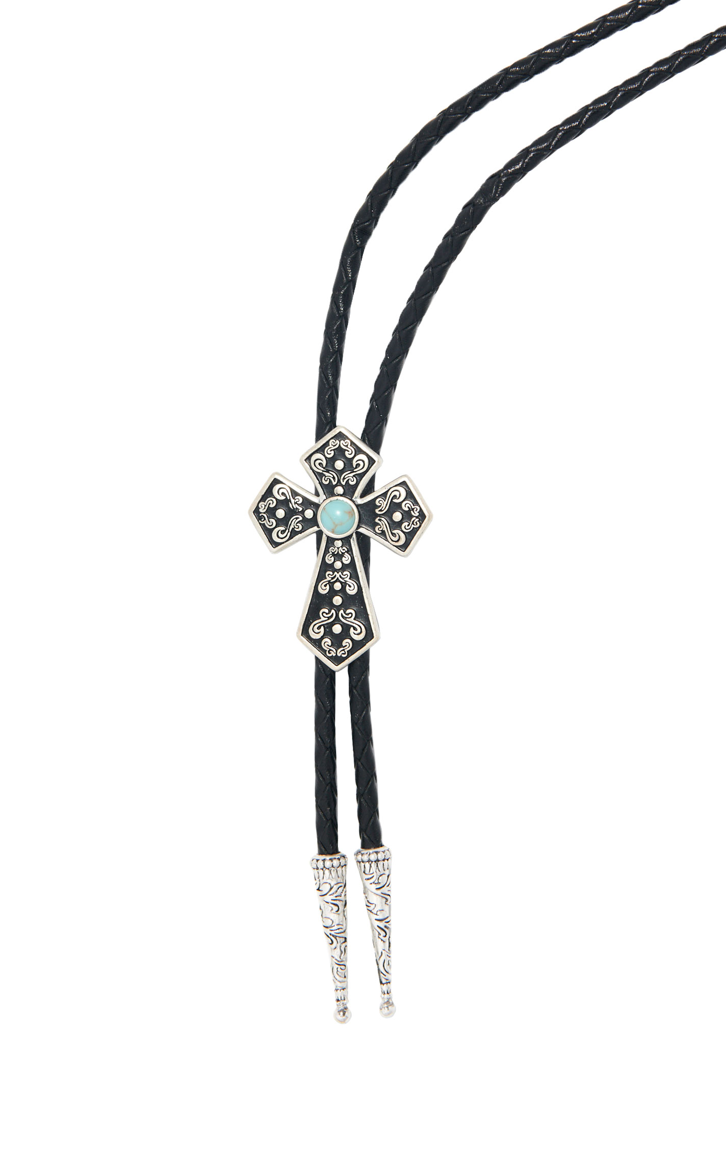 Montana Silversmiths Silver & Black Cross Bolo Tie - Image 1